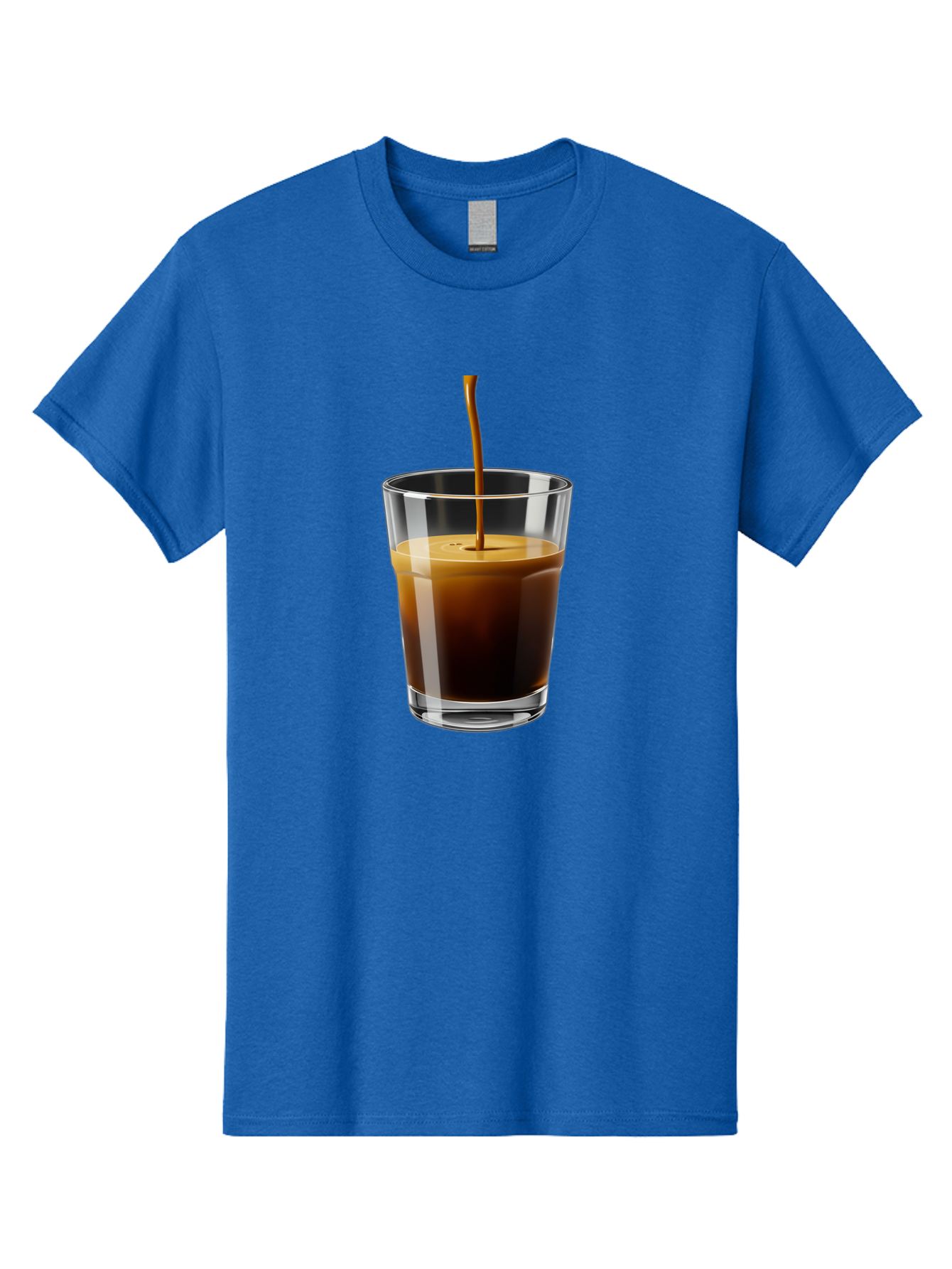 Coffee-Being-Poured-Into-A-Glass Men'S Graphic Tee, 100% Cotton, Comfortable Casual Summer Wear, Machine Washable, Coffee Being Poured, Espresso In Glass, Dark Brown Liquid, Coffee Drink, Beverage, Drinkware, Transparent Glass Bab783