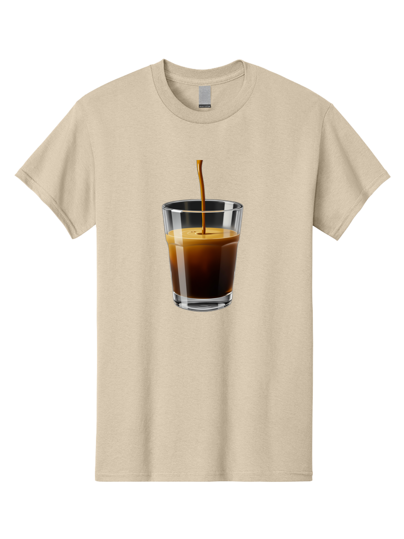 Coffee-Being-Poured-Into-A-Glass Men'S Graphic Tee, 100% Cotton, Comfortable Casual Summer Wear, Machine Washable, Coffee Being Poured, Espresso In Glass, Dark Brown Liquid, Coffee Drink, Beverage, Drinkware, Transparent Glass Bab783