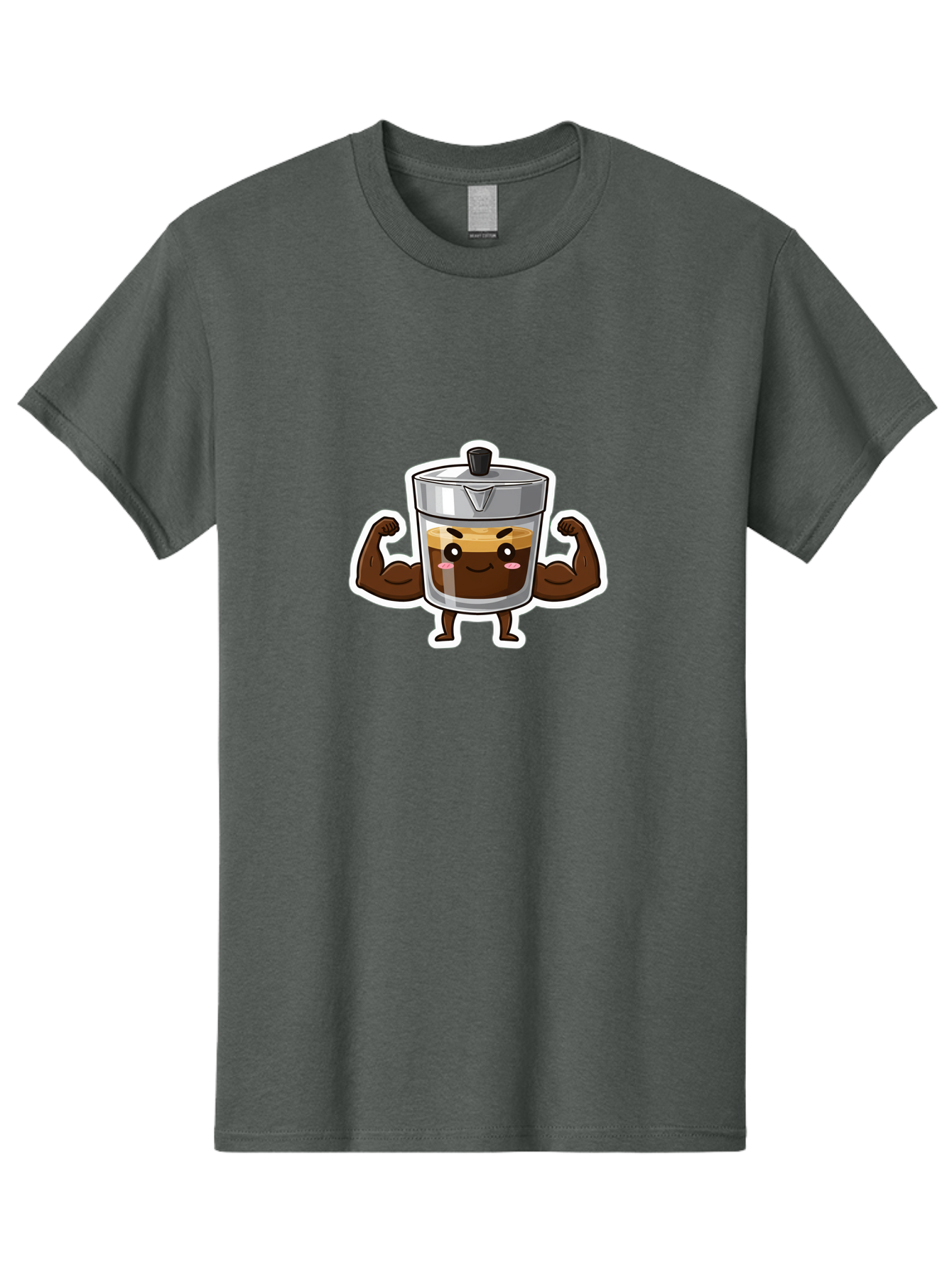 Coffee-Character Men'S Graphic Tee, 100% Cotton, Comfortable Casual Summer Wear, Machine Washable, Cartoon Coffee, Muscular Arms, Flexing Biceps, Coffee Cup, Brown Coffee, Silver Lid, Anthropomorphic Coffee, Funny Coffee, Coffee Character, Bab785