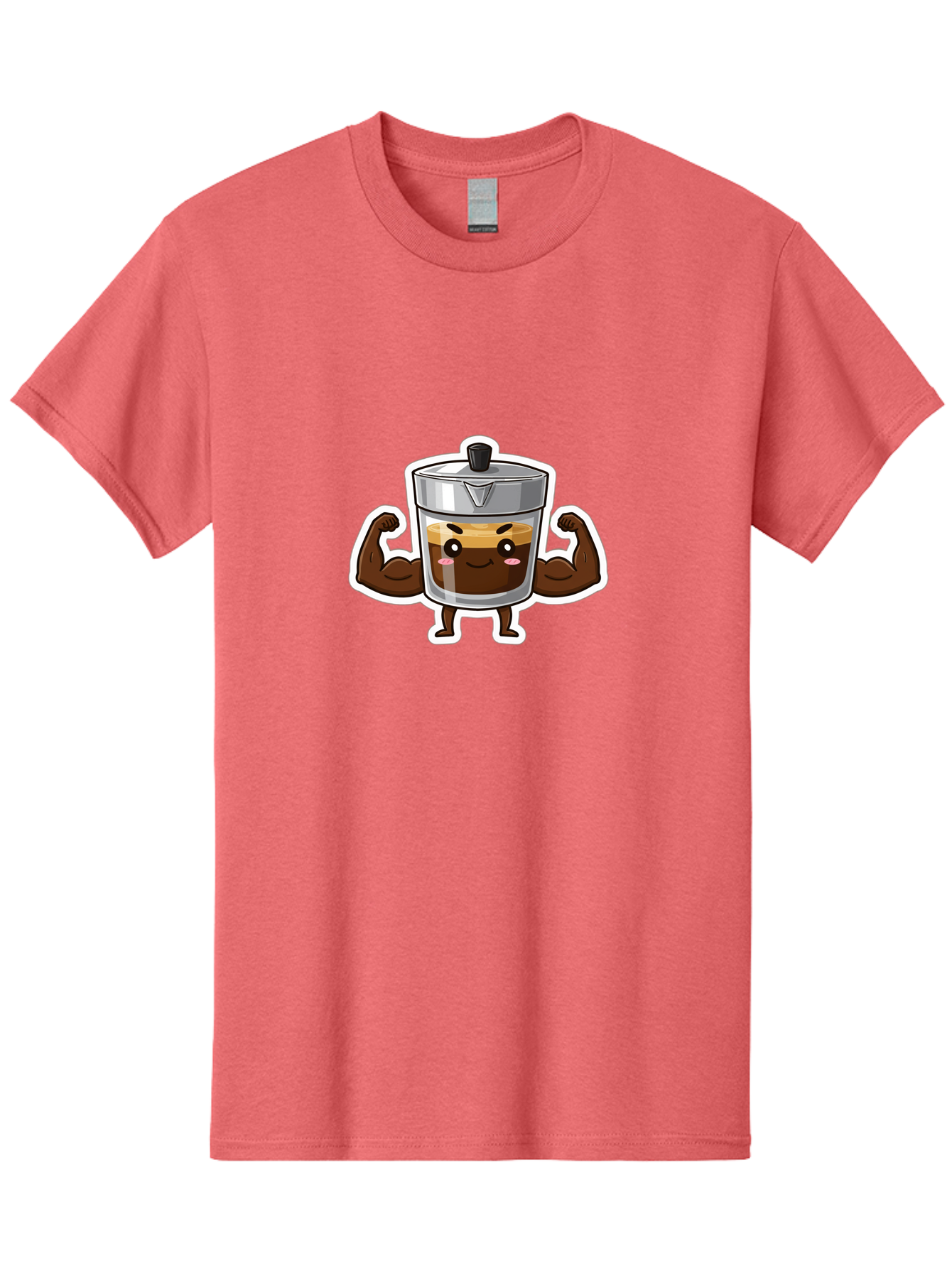 Coffee-Character Men'S Graphic Tee, 100% Cotton, Comfortable Casual Summer Wear, Machine Washable, Cartoon Coffee, Muscular Arms, Flexing Biceps, Coffee Cup, Brown Coffee, Silver Lid, Anthropomorphic Coffee, Funny Coffee, Coffee Character, Bab785