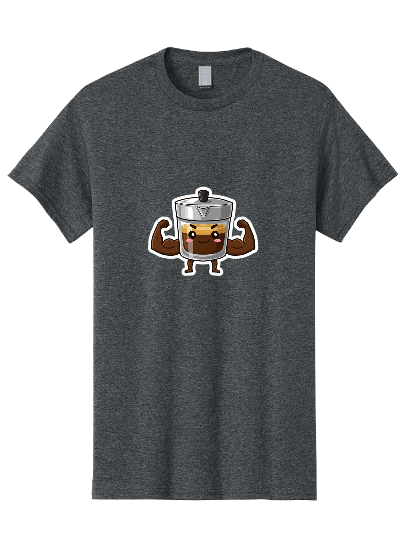 Coffee-Character Men'S Graphic Tee, 100% Cotton, Comfortable Casual Summer Wear, Machine Washable, Cartoon Coffee, Muscular Arms, Flexing Biceps, Coffee Cup, Brown Coffee, Silver Lid, Anthropomorphic Coffee, Funny Coffee, Coffee Character, Bab785