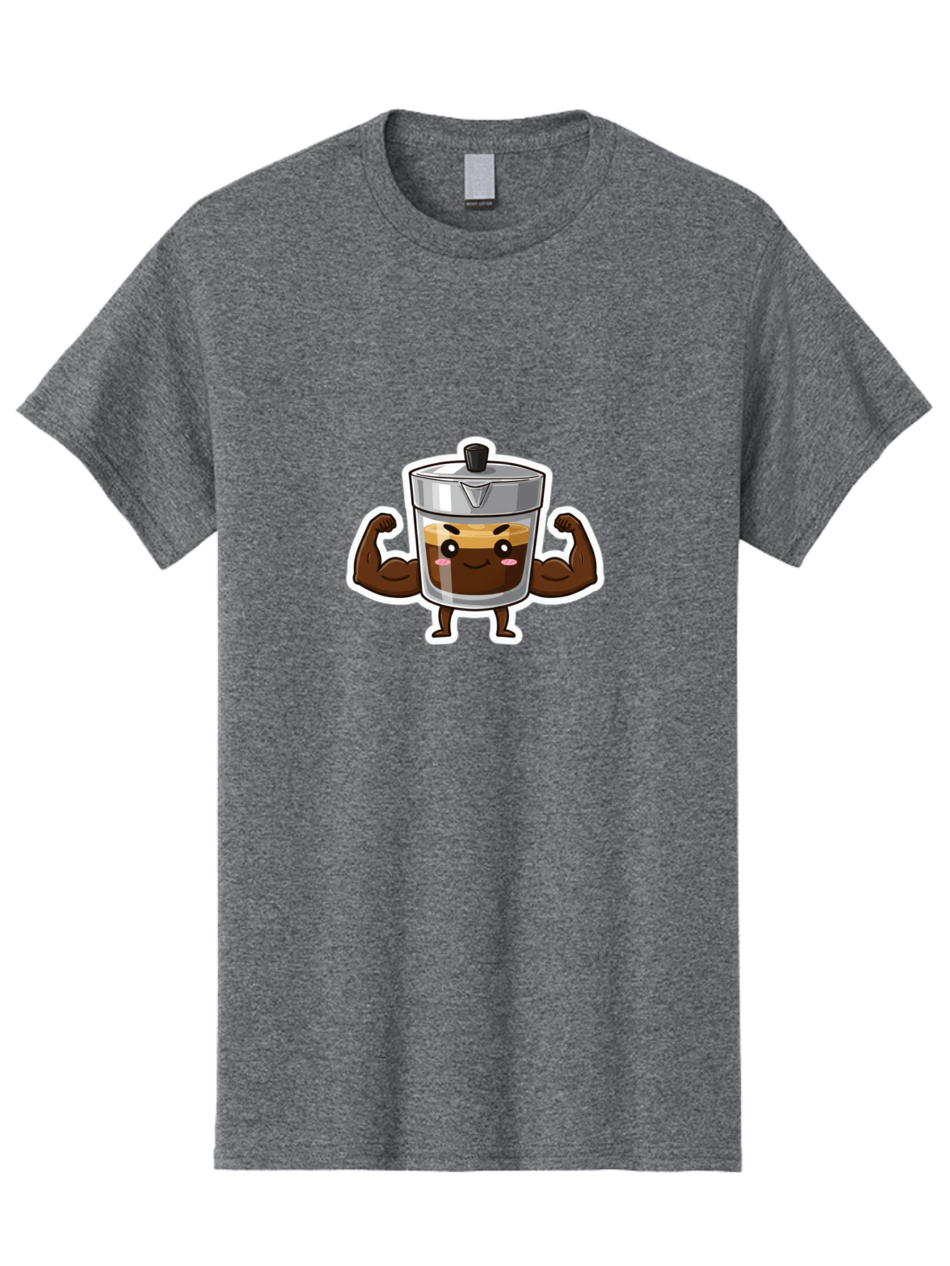 Coffee-Character Men'S Graphic Tee, 100% Cotton, Comfortable Casual Summer Wear, Machine Washable, Cartoon Coffee, Muscular Arms, Flexing Biceps, Coffee Cup, Brown Coffee, Silver Lid, Anthropomorphic Coffee, Funny Coffee, Coffee Character, Bab785