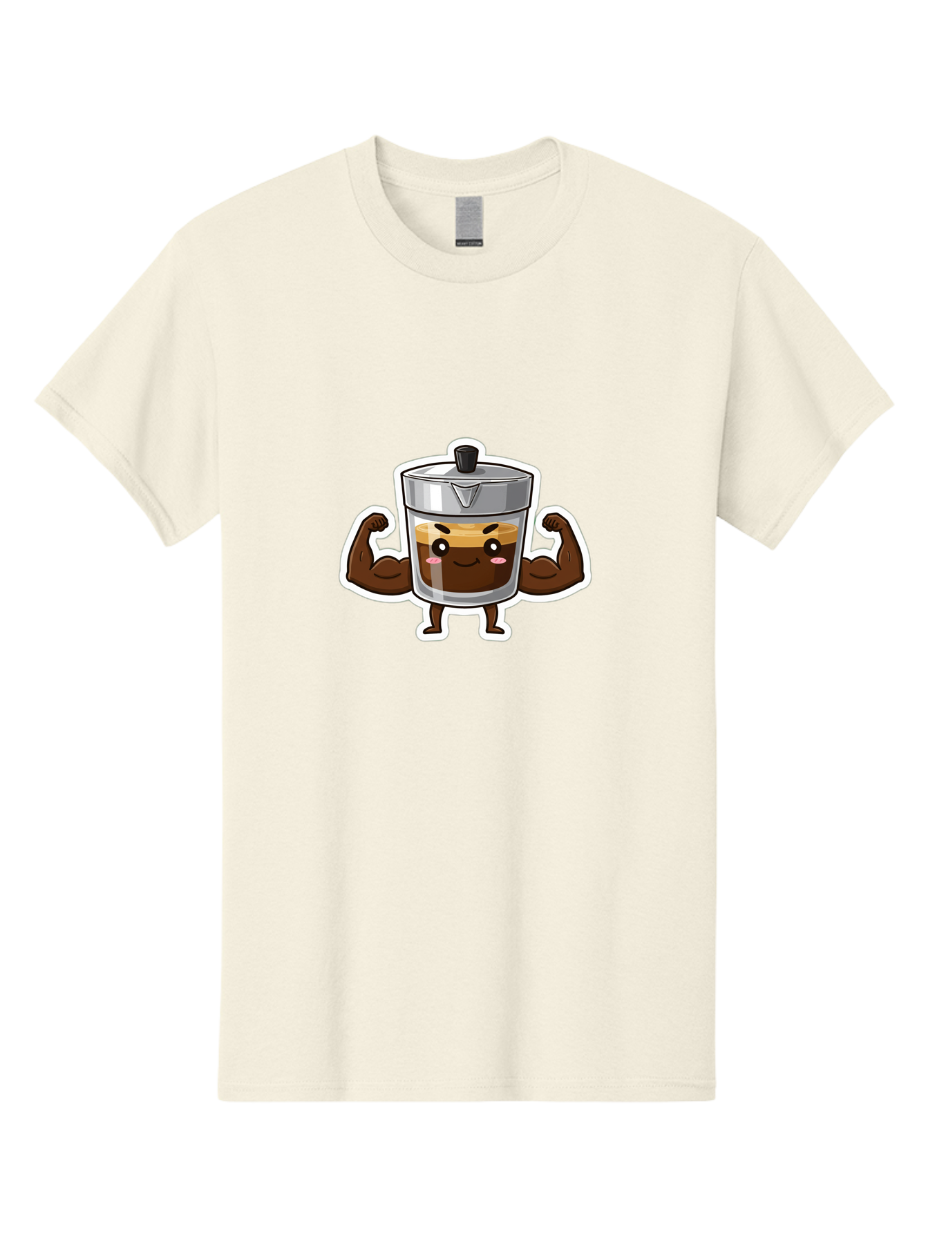 Coffee-Character Men'S Graphic Tee, 100% Cotton, Comfortable Casual Summer Wear, Machine Washable, Cartoon Coffee, Muscular Arms, Flexing Biceps, Coffee Cup, Brown Coffee, Silver Lid, Anthropomorphic Coffee, Funny Coffee, Coffee Character, Bab785