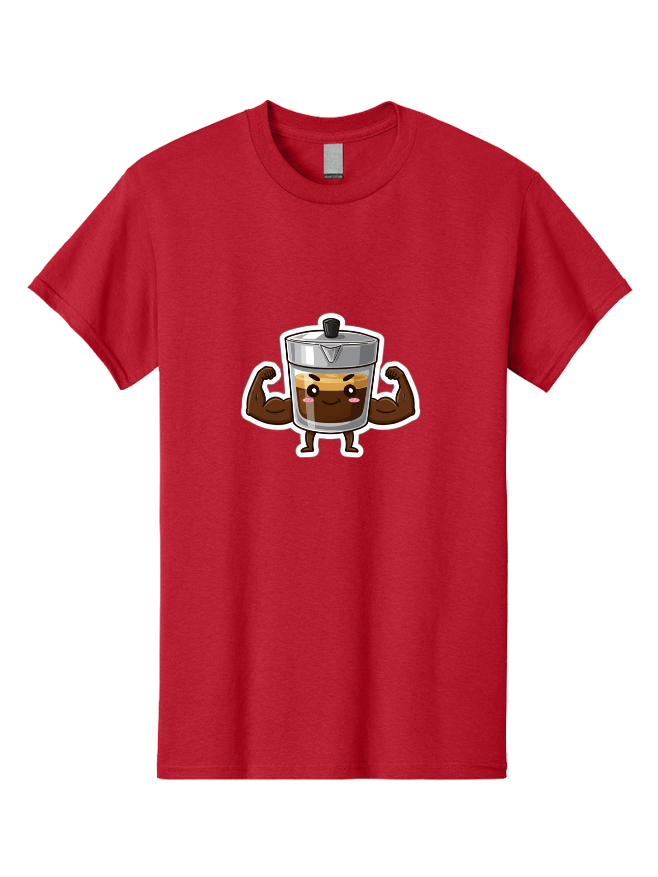 Coffee-Character Men'S Graphic Tee, 100% Cotton, Comfortable Casual Summer Wear, Machine Washable, Cartoon Coffee, Muscular Arms, Flexing Biceps, Coffee Cup, Brown Coffee, Silver Lid, Anthropomorphic Coffee, Funny Coffee, Coffee Character, Bab785