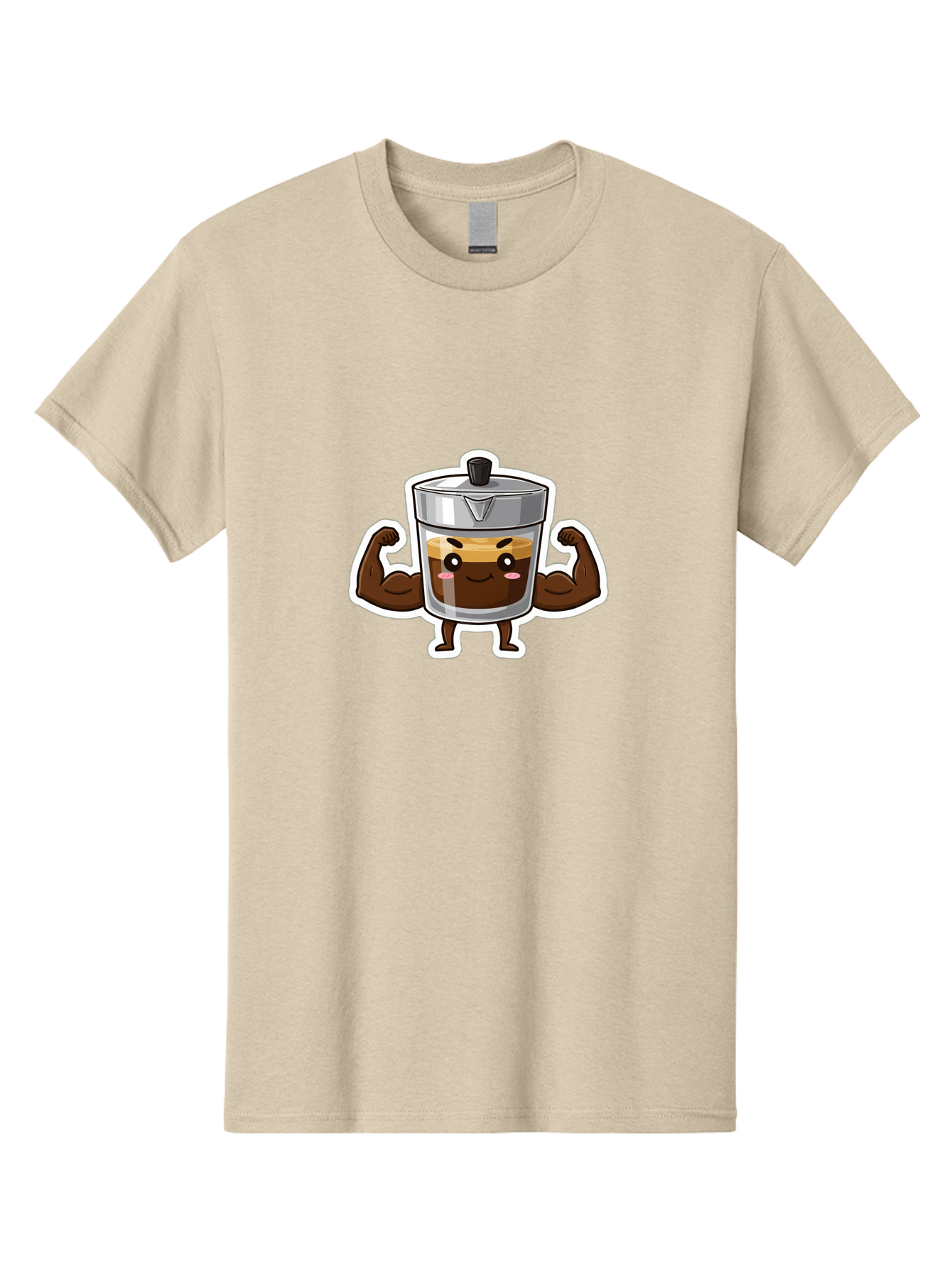 Coffee-Character Men'S Graphic Tee, 100% Cotton, Comfortable Casual Summer Wear, Machine Washable, Cartoon Coffee, Muscular Arms, Flexing Biceps, Coffee Cup, Brown Coffee, Silver Lid, Anthropomorphic Coffee, Funny Coffee, Coffee Character, Bab785