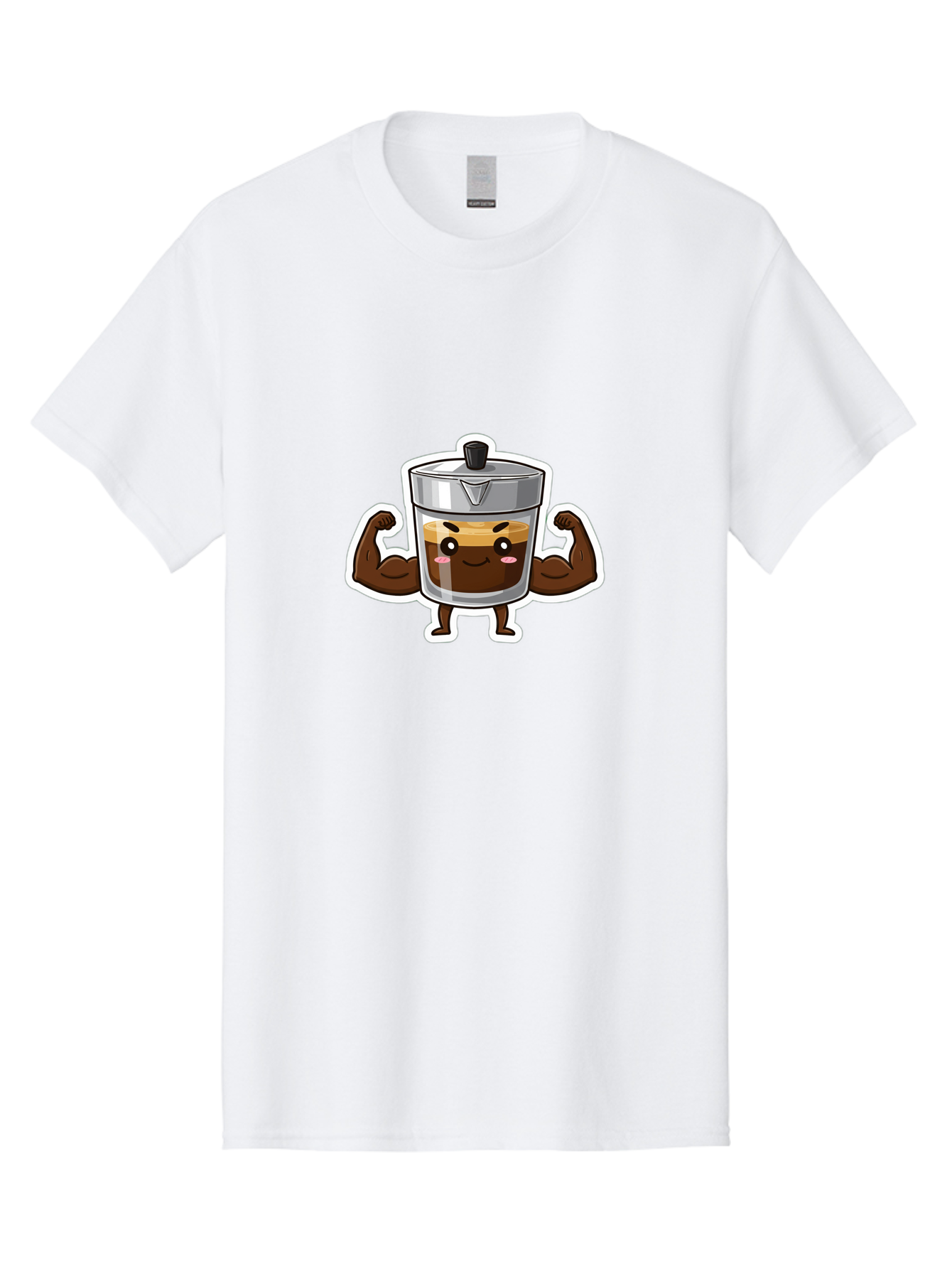 Coffee-Character Men'S Graphic Tee, 100% Cotton, Comfortable Casual Summer Wear, Machine Washable, Cartoon Coffee, Muscular Arms, Flexing Biceps, Coffee Cup, Brown Coffee, Silver Lid, Anthropomorphic Coffee, Funny Coffee, Coffee Character, Bab785
