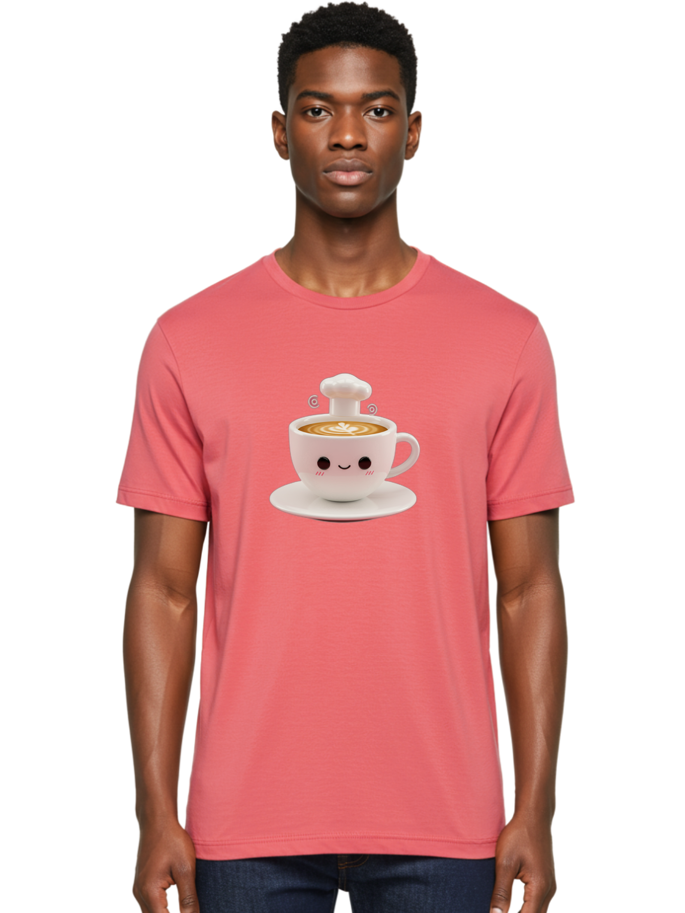 Coffee-Cup-4 Men'S Graphic Tee, 100% Cotton, Comfortable Casual Summer Wear, Machine Washable, Cute Coffee Cup, Cartoon Character, Coffee Latte Art, Smiley Face, Kawaii Culture, Coffee Break, Morning Pick-Me-Up, Adorable Design Bab789