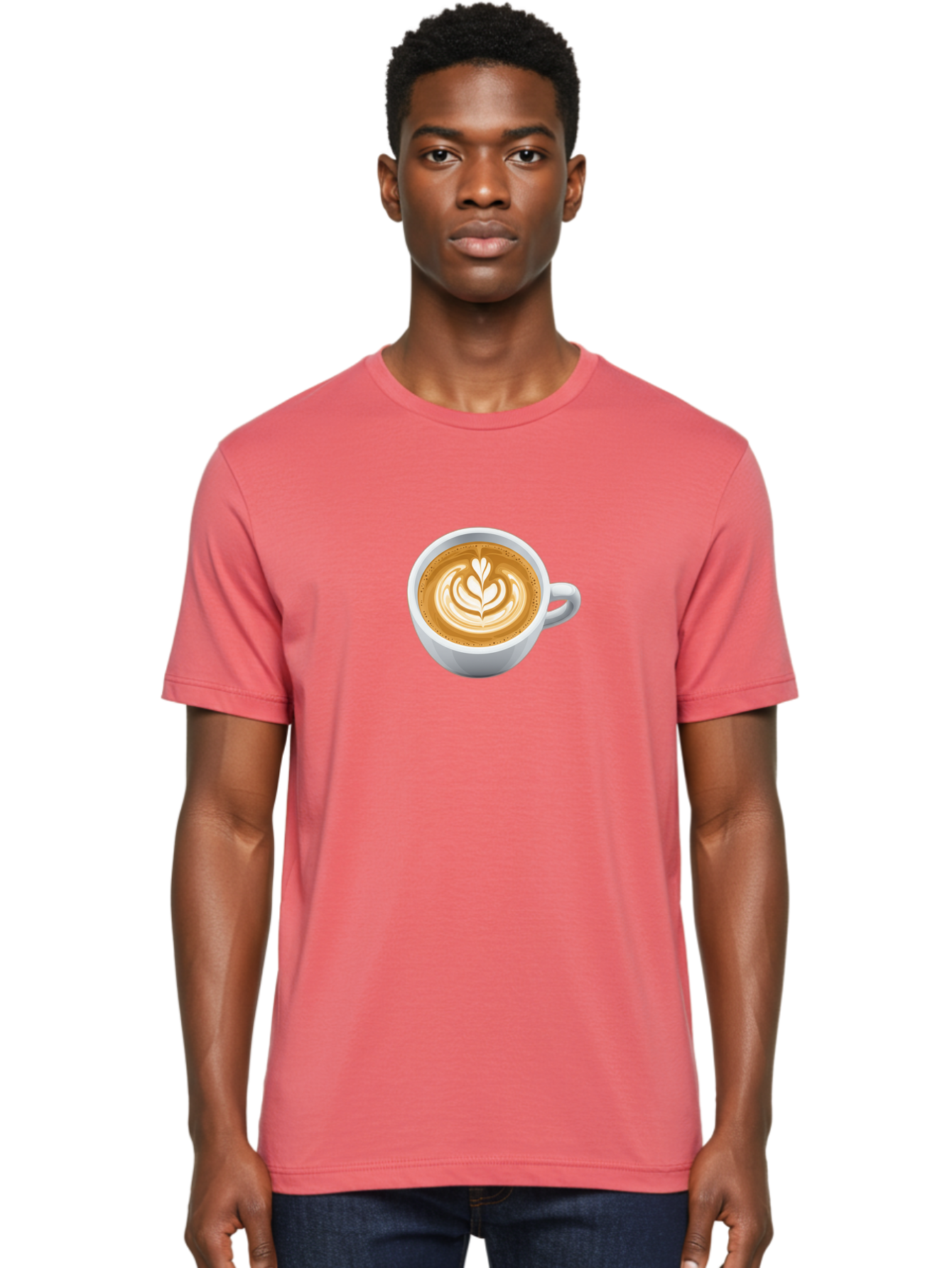 Coffee-Cup-5 Men'S Graphic Tee, 100% Cotton, Comfortable Casual Summer Wear, Machine Washable, Coffee Cup, Latte Art, Morning Coffee, Coffee Break, Caffeine Boost, White Cup, Leaf Design, Frothy Coffee, Coffee Culture Bab790
