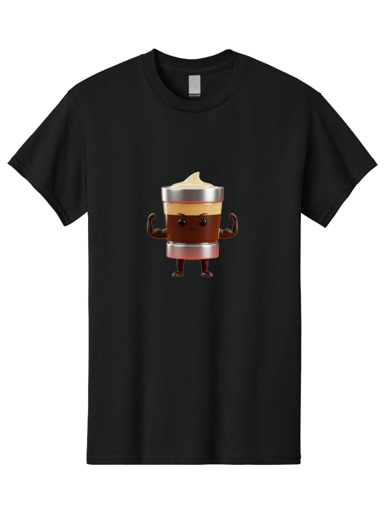 Coffee-Cup-Character Men'S Graphic Tee, 100% Cotton, Comfortable Casual Summer Wear, Machine Washable, Coffee Cup Character, Flexing Muscles, Strong Coffee, Cartoon Style, Playful Design, 3D Illustration, Coffee Lover, Morning Motivation Bab795