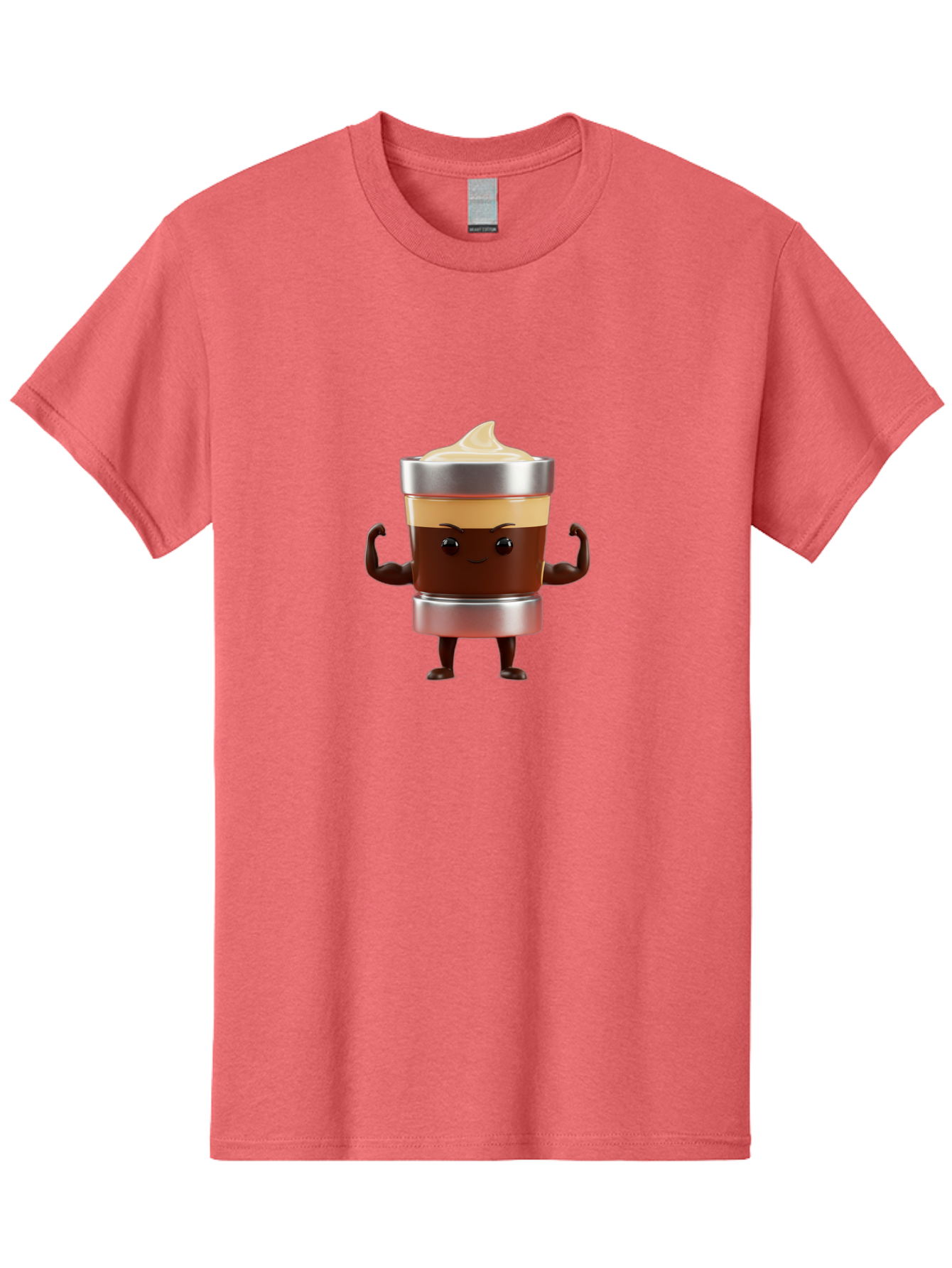 Coffee-Cup-Character Men'S Graphic Tee, 100% Cotton, Comfortable Casual Summer Wear, Machine Washable, Coffee Cup Character, Flexing Muscles, Strong Coffee, Cartoon Style, Playful Design, 3D Illustration, Coffee Lover, Morning Motivation Bab795