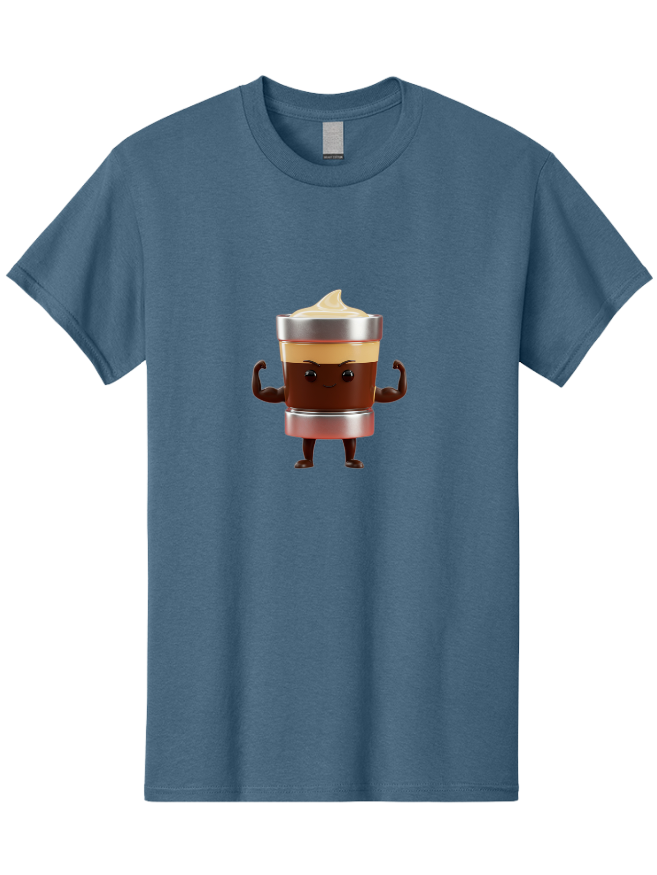 Coffee-Cup-Character Men'S Graphic Tee, 100% Cotton, Comfortable Casual Summer Wear, Machine Washable, Coffee Cup Character, Flexing Muscles, Strong Coffee, Cartoon Style, Playful Design, 3D Illustration, Coffee Lover, Morning Motivation Bab795