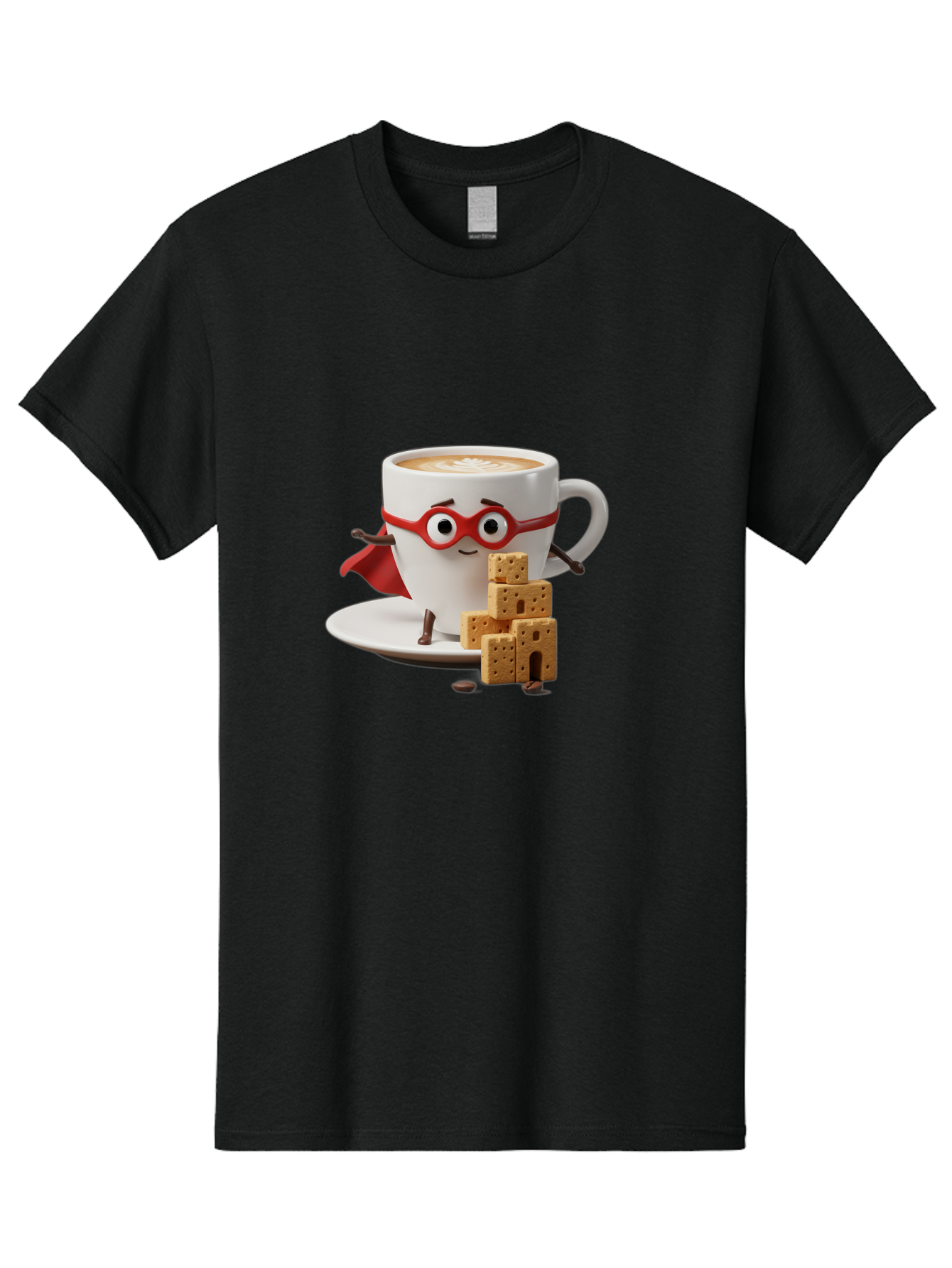 Coffee-Cup-Hero Men'S Graphic Tee, 100% Cotton, Comfortable Casual Summer Wear, Machine Washable, Coffee Cup With Face, Superhero Costume, Red Glasses, Cape, Biscuits, Chocolate Chips, Coffee Lover, Morning Routine, Funny Cartoon Bab797