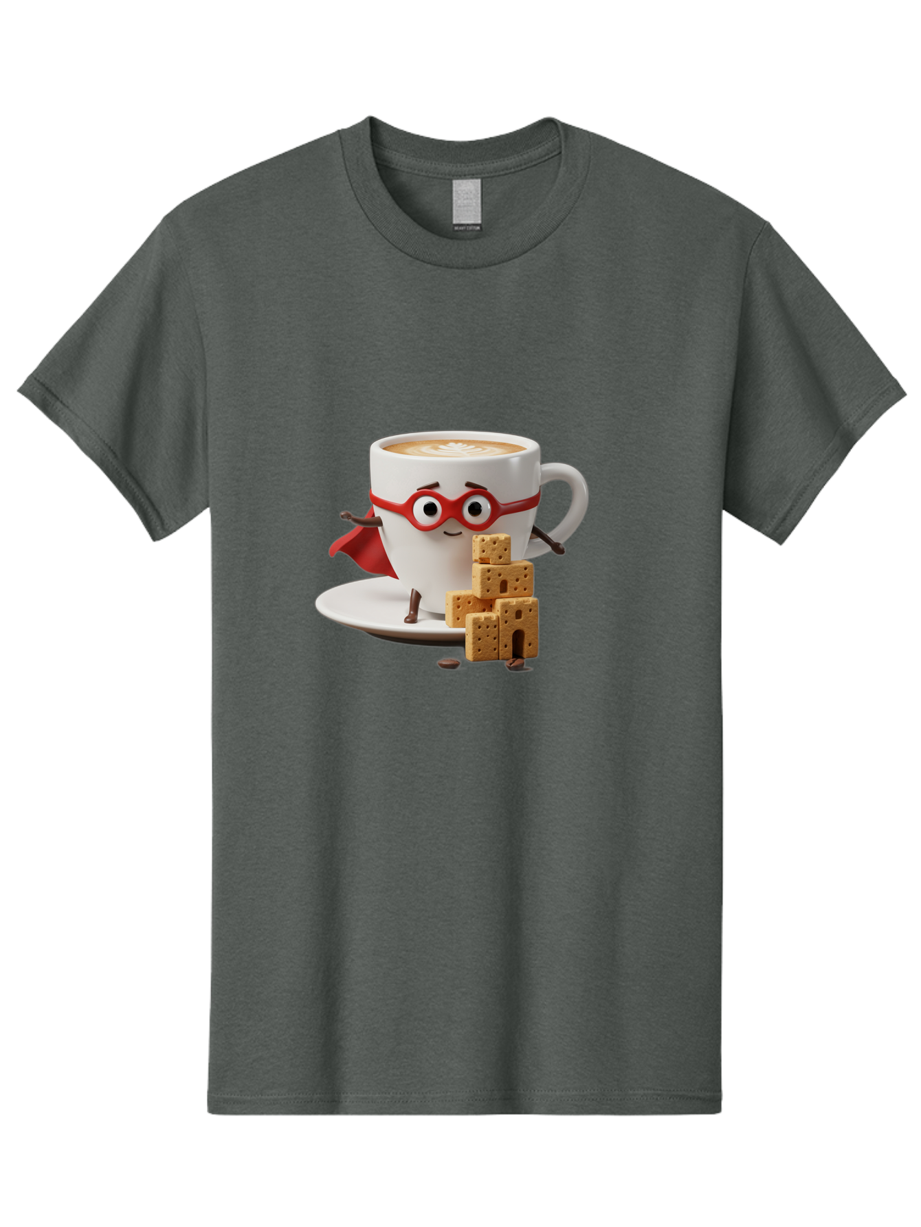 Coffee-Cup-Hero Men'S Graphic Tee, 100% Cotton, Comfortable Casual Summer Wear, Machine Washable, Coffee Cup With Face, Superhero Costume, Red Glasses, Cape, Biscuits, Chocolate Chips, Coffee Lover, Morning Routine, Funny Cartoon Bab797