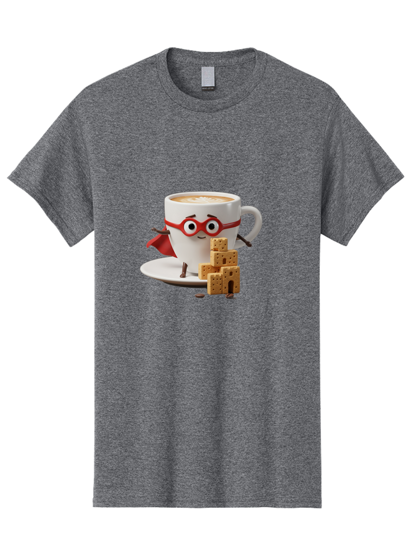 Coffee-Cup-Hero Men'S Graphic Tee, 100% Cotton, Comfortable Casual Summer Wear, Machine Washable, Coffee Cup With Face, Superhero Costume, Red Glasses, Cape, Biscuits, Chocolate Chips, Coffee Lover, Morning Routine, Funny Cartoon Bab797
