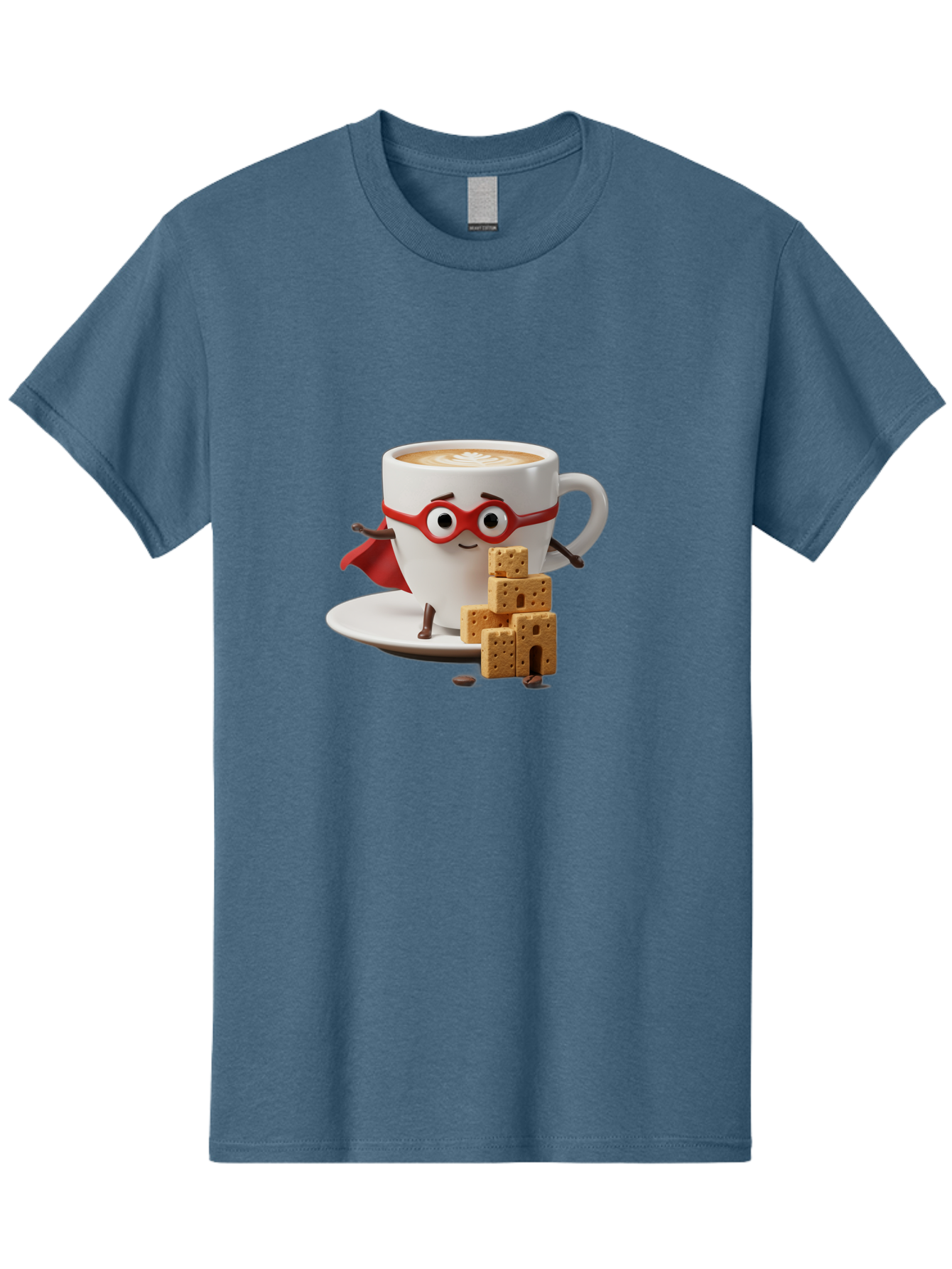 Coffee-Cup-Hero Men'S Graphic Tee, 100% Cotton, Comfortable Casual Summer Wear, Machine Washable, Coffee Cup With Face, Superhero Costume, Red Glasses, Cape, Biscuits, Chocolate Chips, Coffee Lover, Morning Routine, Funny Cartoon Bab797