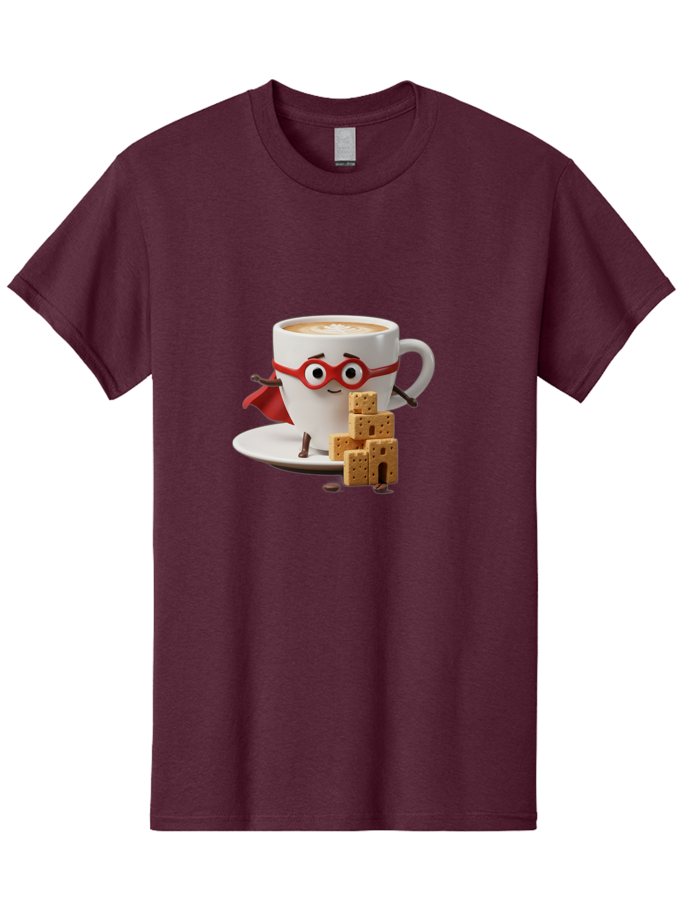 Coffee-Cup-Hero Men'S Graphic Tee, 100% Cotton, Comfortable Casual Summer Wear, Machine Washable, Coffee Cup With Face, Superhero Costume, Red Glasses, Cape, Biscuits, Chocolate Chips, Coffee Lover, Morning Routine, Funny Cartoon Bab797