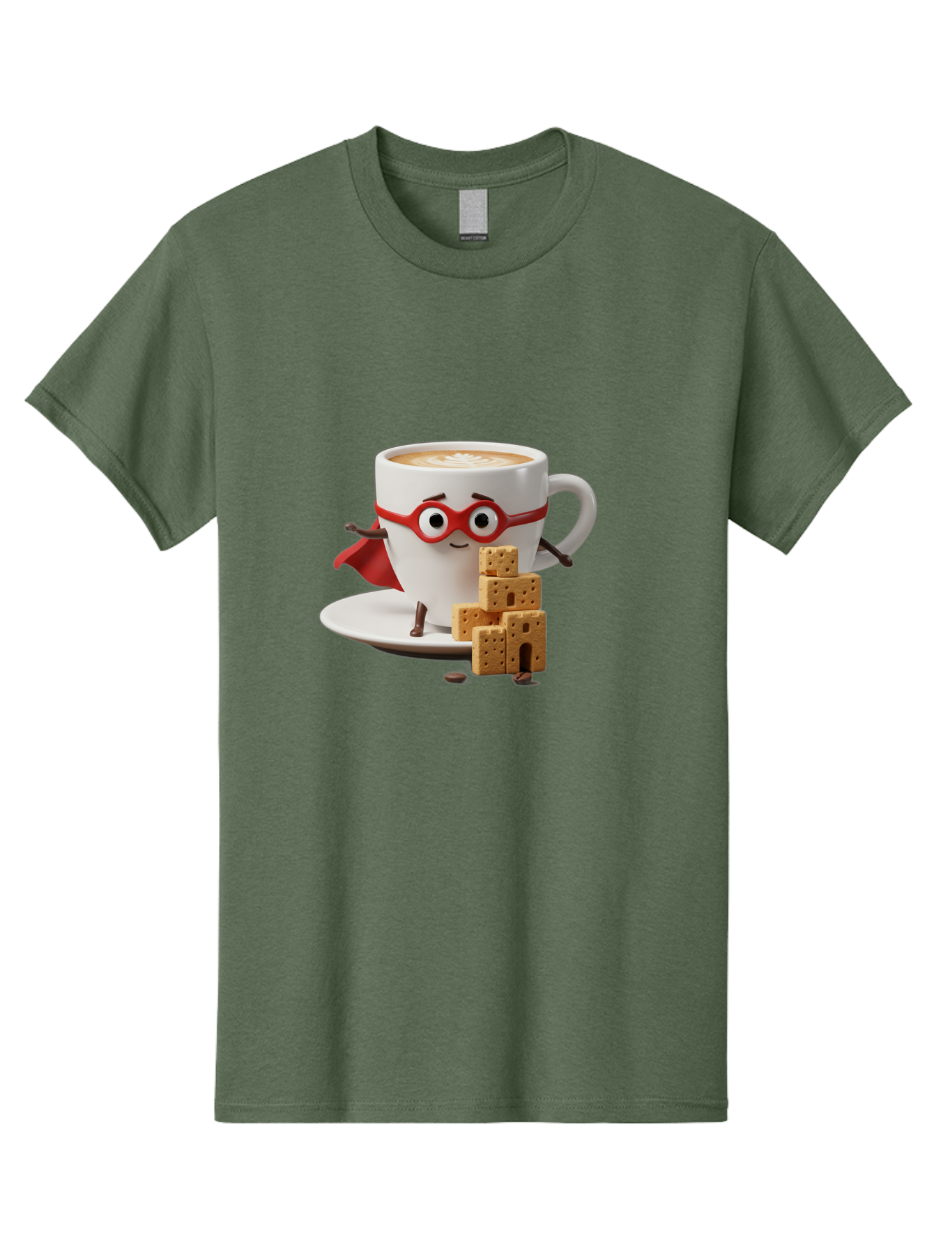 Coffee-Cup-Hero Men'S Graphic Tee, 100% Cotton, Comfortable Casual Summer Wear, Machine Washable, Coffee Cup With Face, Superhero Costume, Red Glasses, Cape, Biscuits, Chocolate Chips, Coffee Lover, Morning Routine, Funny Cartoon Bab797