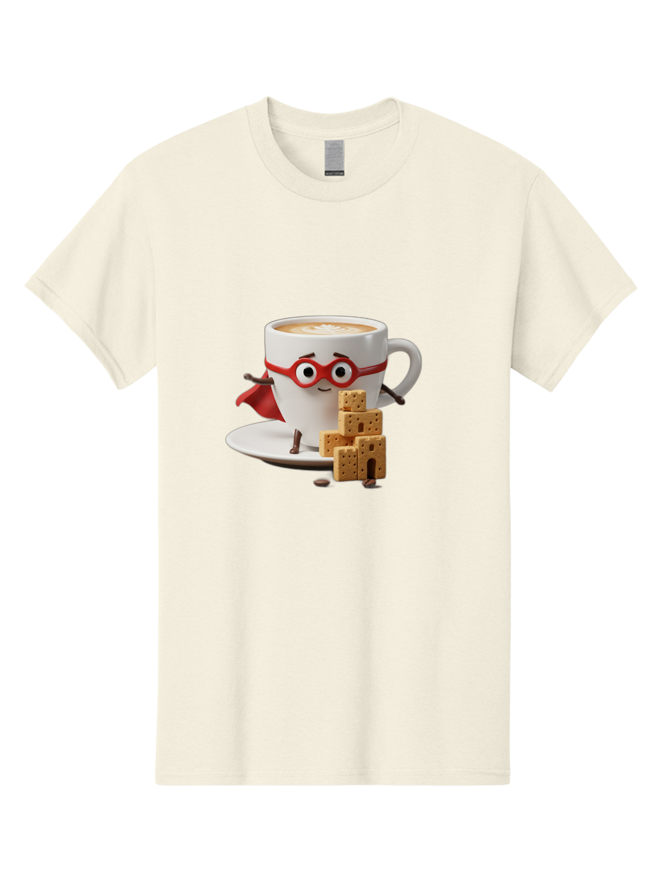 Coffee-Cup-Hero Men'S Graphic Tee, 100% Cotton, Comfortable Casual Summer Wear, Machine Washable, Coffee Cup With Face, Superhero Costume, Red Glasses, Cape, Biscuits, Chocolate Chips, Coffee Lover, Morning Routine, Funny Cartoon Bab797
