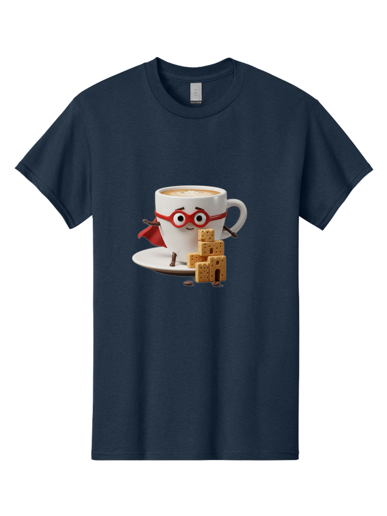 Coffee-Cup-Hero Men'S Graphic Tee, 100% Cotton, Comfortable Casual Summer Wear, Machine Washable, Coffee Cup With Face, Superhero Costume, Red Glasses, Cape, Biscuits, Chocolate Chips, Coffee Lover, Morning Routine, Funny Cartoon Bab797