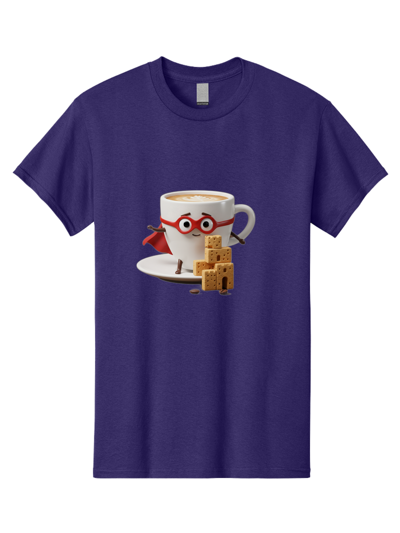 Coffee-Cup-Hero Men'S Graphic Tee, 100% Cotton, Comfortable Casual Summer Wear, Machine Washable, Coffee Cup With Face, Superhero Costume, Red Glasses, Cape, Biscuits, Chocolate Chips, Coffee Lover, Morning Routine, Funny Cartoon Bab797
