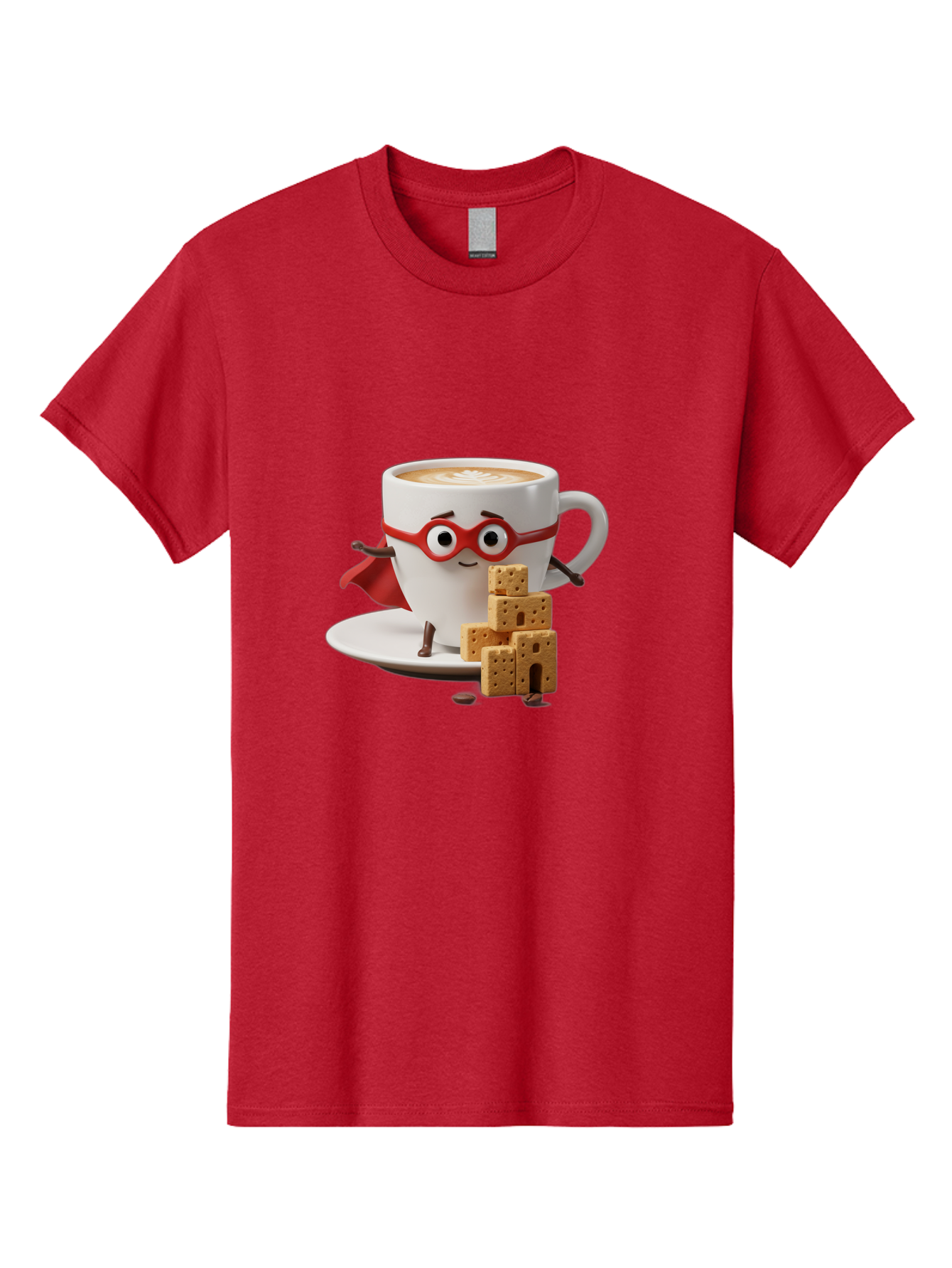 Coffee-Cup-Hero Men'S Graphic Tee, 100% Cotton, Comfortable Casual Summer Wear, Machine Washable, Coffee Cup With Face, Superhero Costume, Red Glasses, Cape, Biscuits, Chocolate Chips, Coffee Lover, Morning Routine, Funny Cartoon Bab797