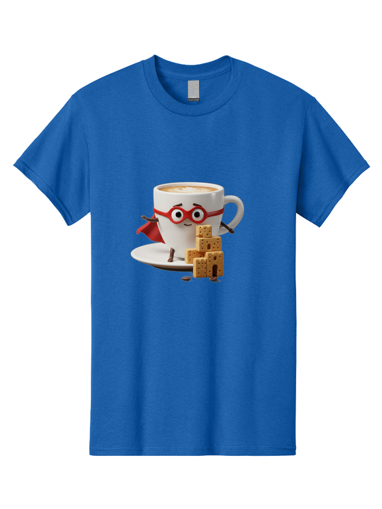 Coffee-Cup-Hero Men'S Graphic Tee, 100% Cotton, Comfortable Casual Summer Wear, Machine Washable, Coffee Cup With Face, Superhero Costume, Red Glasses, Cape, Biscuits, Chocolate Chips, Coffee Lover, Morning Routine, Funny Cartoon Bab797