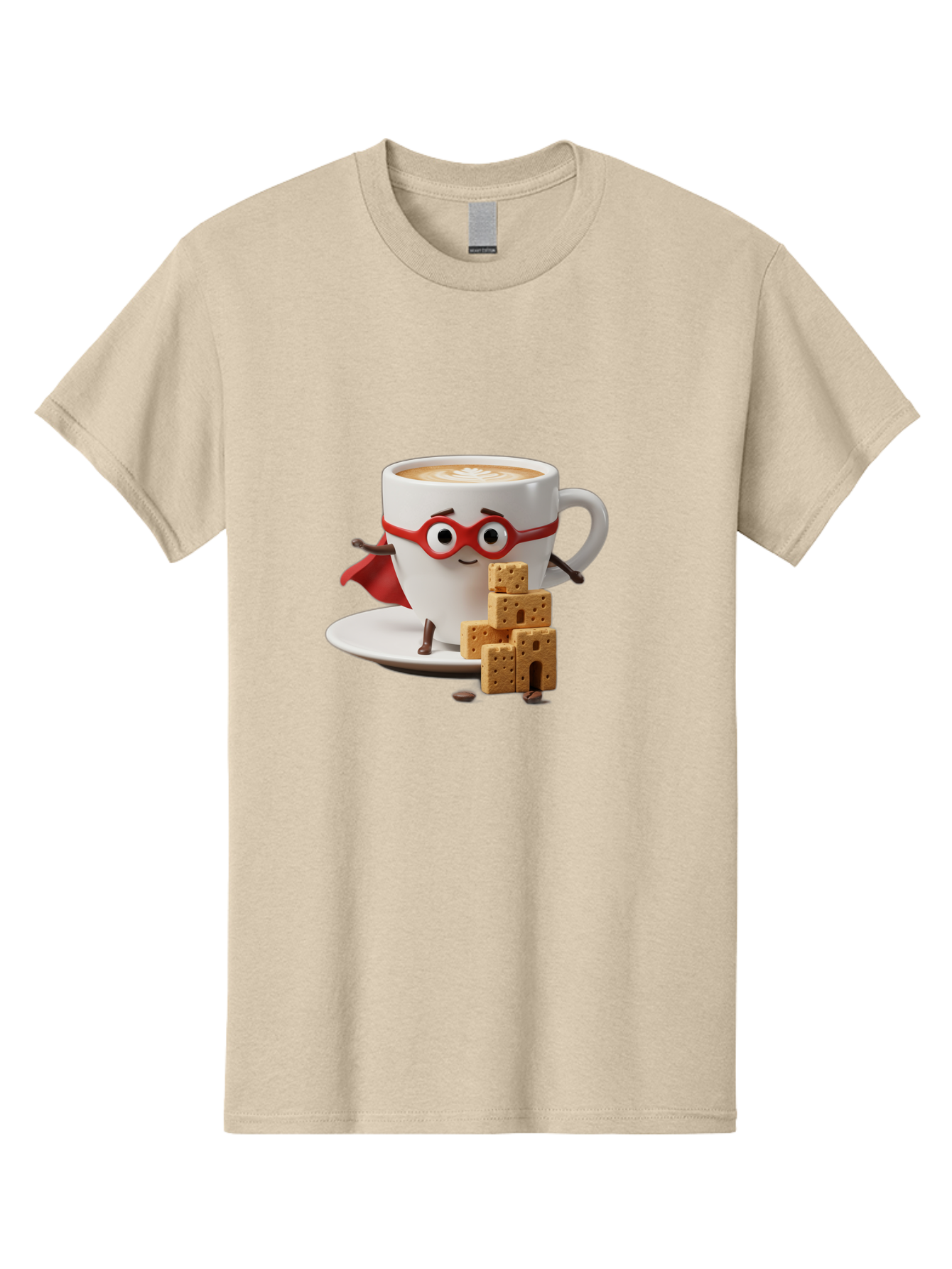 Coffee-Cup-Hero Men'S Graphic Tee, 100% Cotton, Comfortable Casual Summer Wear, Machine Washable, Coffee Cup With Face, Superhero Costume, Red Glasses, Cape, Biscuits, Chocolate Chips, Coffee Lover, Morning Routine, Funny Cartoon Bab797