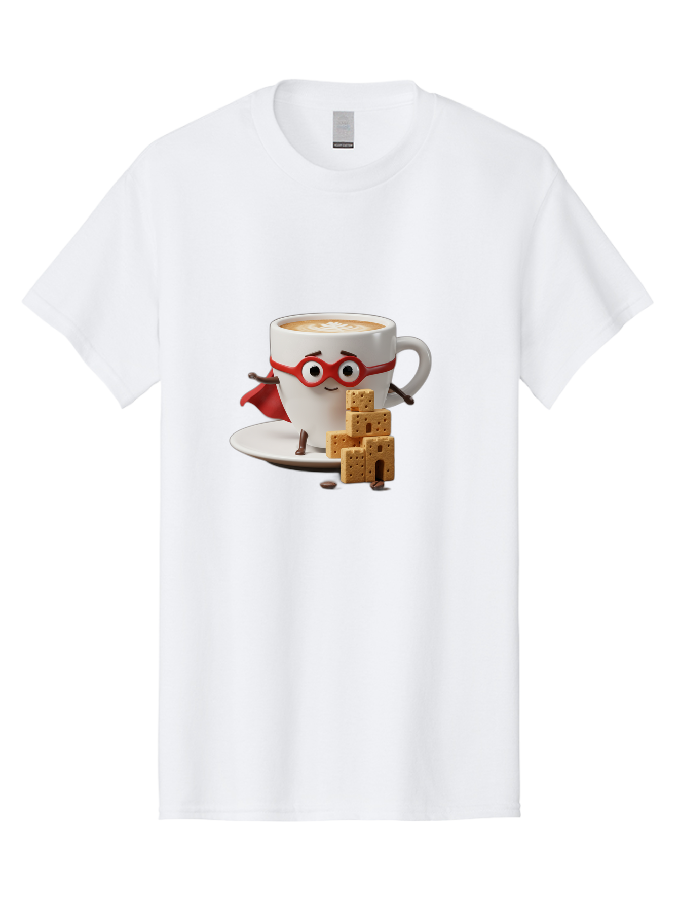 Coffee-Cup-Hero Men'S Graphic Tee, 100% Cotton, Comfortable Casual Summer Wear, Machine Washable, Coffee Cup With Face, Superhero Costume, Red Glasses, Cape, Biscuits, Chocolate Chips, Coffee Lover, Morning Routine, Funny Cartoon Bab797