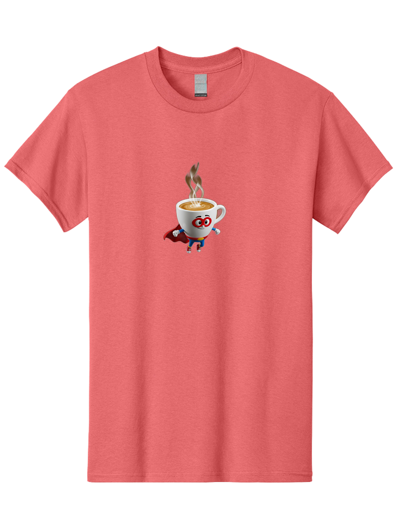 Coffee-Cup-Superhero Men'S Graphic Tee, 100% Cotton, Comfortable Casual Summer Wear, Machine Washable, Cartoon Coffee Cup, Superhero Character, Steaming Hot Coffee, Comic Style, Playful Design, Coffee Lover, Morning Motivation, Funny Artwork, Bab798