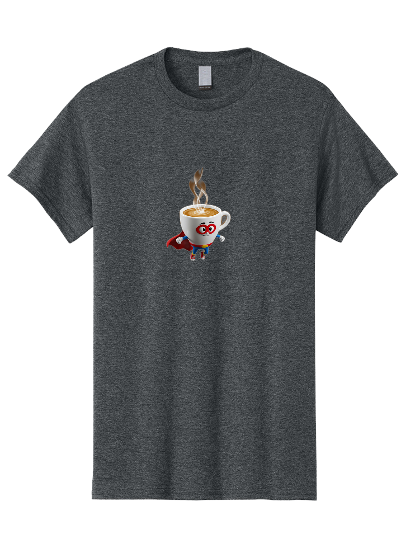 Coffee-Cup-Superhero Men'S Graphic Tee, 100% Cotton, Comfortable Casual Summer Wear, Machine Washable, Cartoon Coffee Cup, Superhero Character, Steaming Hot Coffee, Comic Style, Playful Design, Coffee Lover, Morning Motivation, Funny Artwork, Bab798