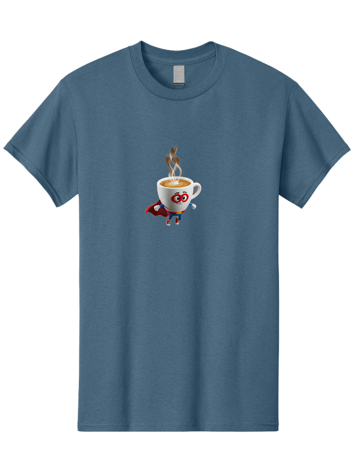 Coffee-Cup-Superhero Men'S Graphic Tee, 100% Cotton, Comfortable Casual Summer Wear, Machine Washable, Cartoon Coffee Cup, Superhero Character, Steaming Hot Coffee, Comic Style, Playful Design, Coffee Lover, Morning Motivation, Funny Artwork, Bab798