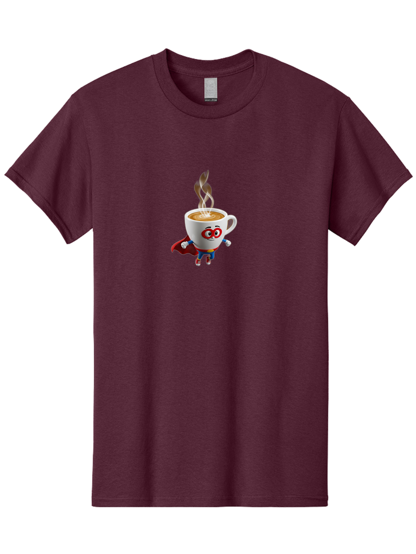 Coffee-Cup-Superhero Men'S Graphic Tee, 100% Cotton, Comfortable Casual Summer Wear, Machine Washable, Cartoon Coffee Cup, Superhero Character, Steaming Hot Coffee, Comic Style, Playful Design, Coffee Lover, Morning Motivation, Funny Artwork, Bab798