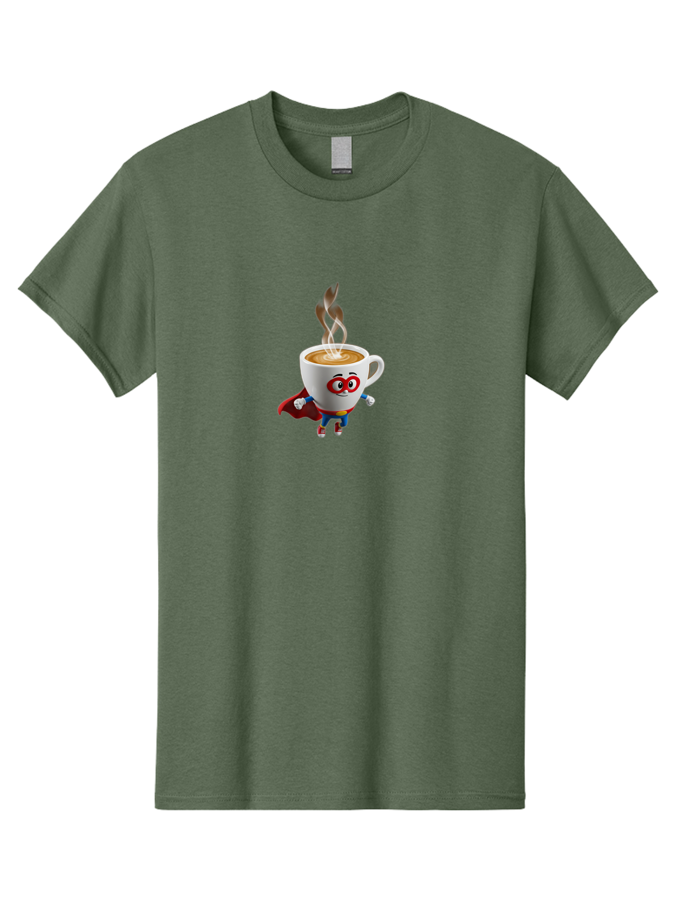 Coffee-Cup-Superhero Men'S Graphic Tee, 100% Cotton, Comfortable Casual Summer Wear, Machine Washable, Cartoon Coffee Cup, Superhero Character, Steaming Hot Coffee, Comic Style, Playful Design, Coffee Lover, Morning Motivation, Funny Artwork, Bab798