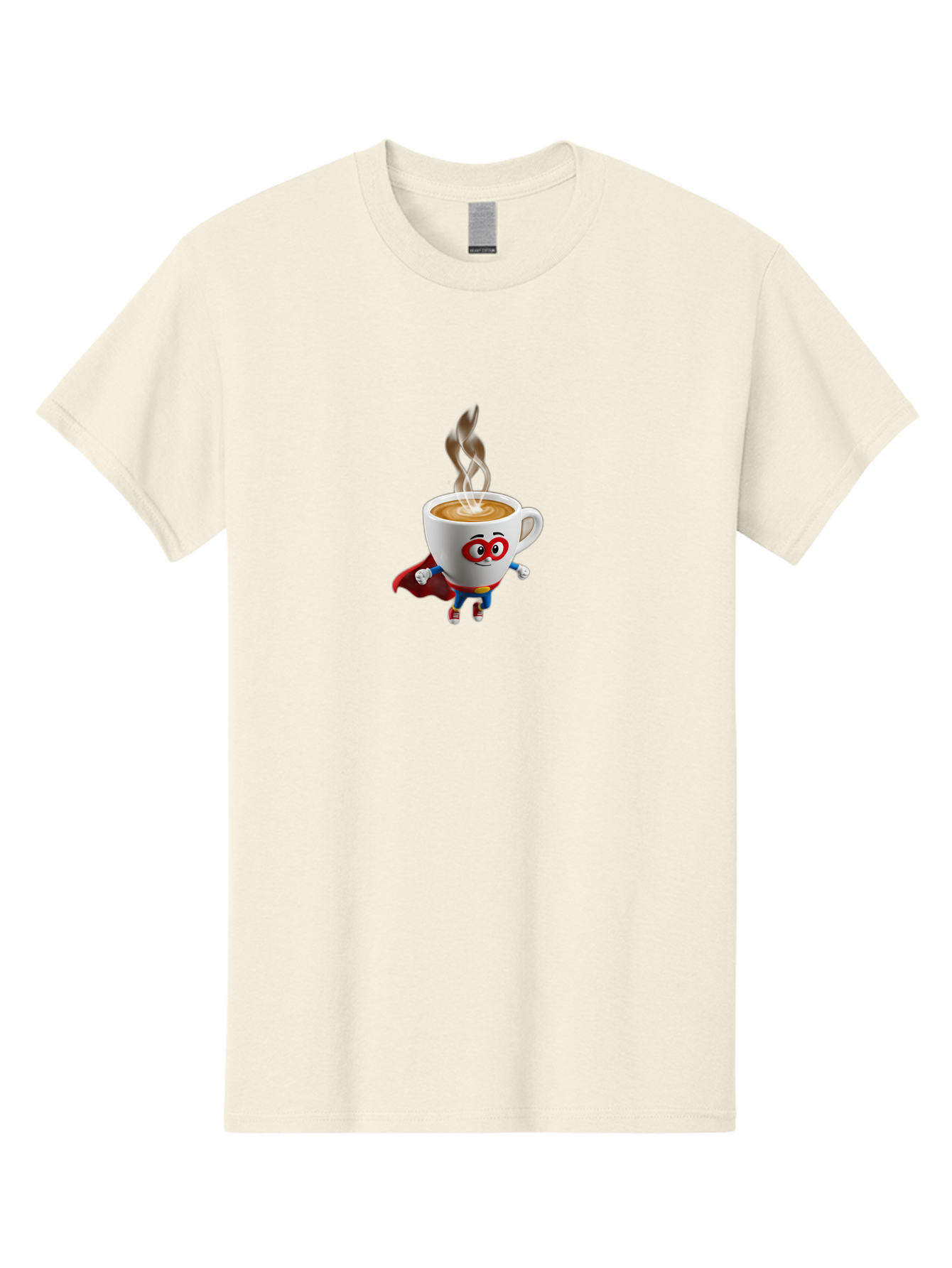 Coffee-Cup-Superhero Men'S Graphic Tee, 100% Cotton, Comfortable Casual Summer Wear, Machine Washable, Cartoon Coffee Cup, Superhero Character, Steaming Hot Coffee, Comic Style, Playful Design, Coffee Lover, Morning Motivation, Funny Artwork, Bab798