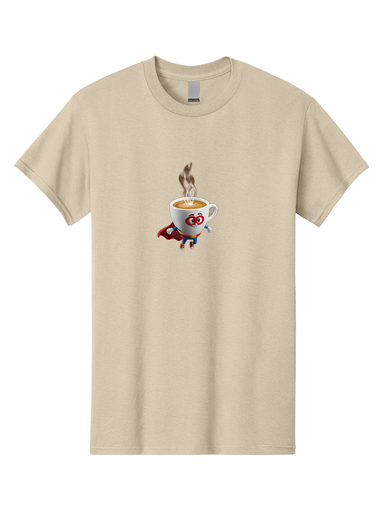 Coffee-Cup-Superhero Men'S Graphic Tee, 100% Cotton, Comfortable Casual Summer Wear, Machine Washable, Cartoon Coffee Cup, Superhero Character, Steaming Hot Coffee, Comic Style, Playful Design, Coffee Lover, Morning Motivation, Funny Artwork, Bab798