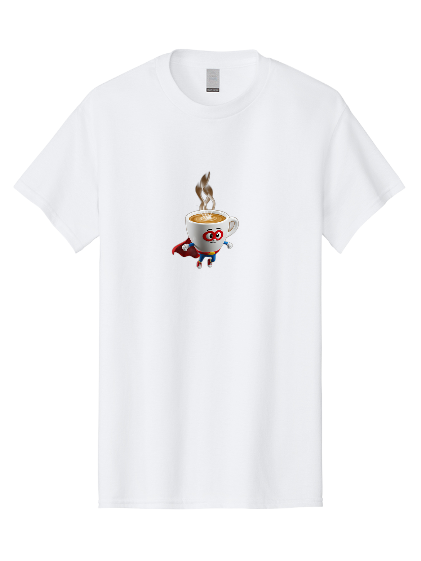 Coffee-Cup-Superhero Men'S Graphic Tee, 100% Cotton, Comfortable Casual Summer Wear, Machine Washable, Cartoon Coffee Cup, Superhero Character, Steaming Hot Coffee, Comic Style, Playful Design, Coffee Lover, Morning Motivation, Funny Artwork, Bab798