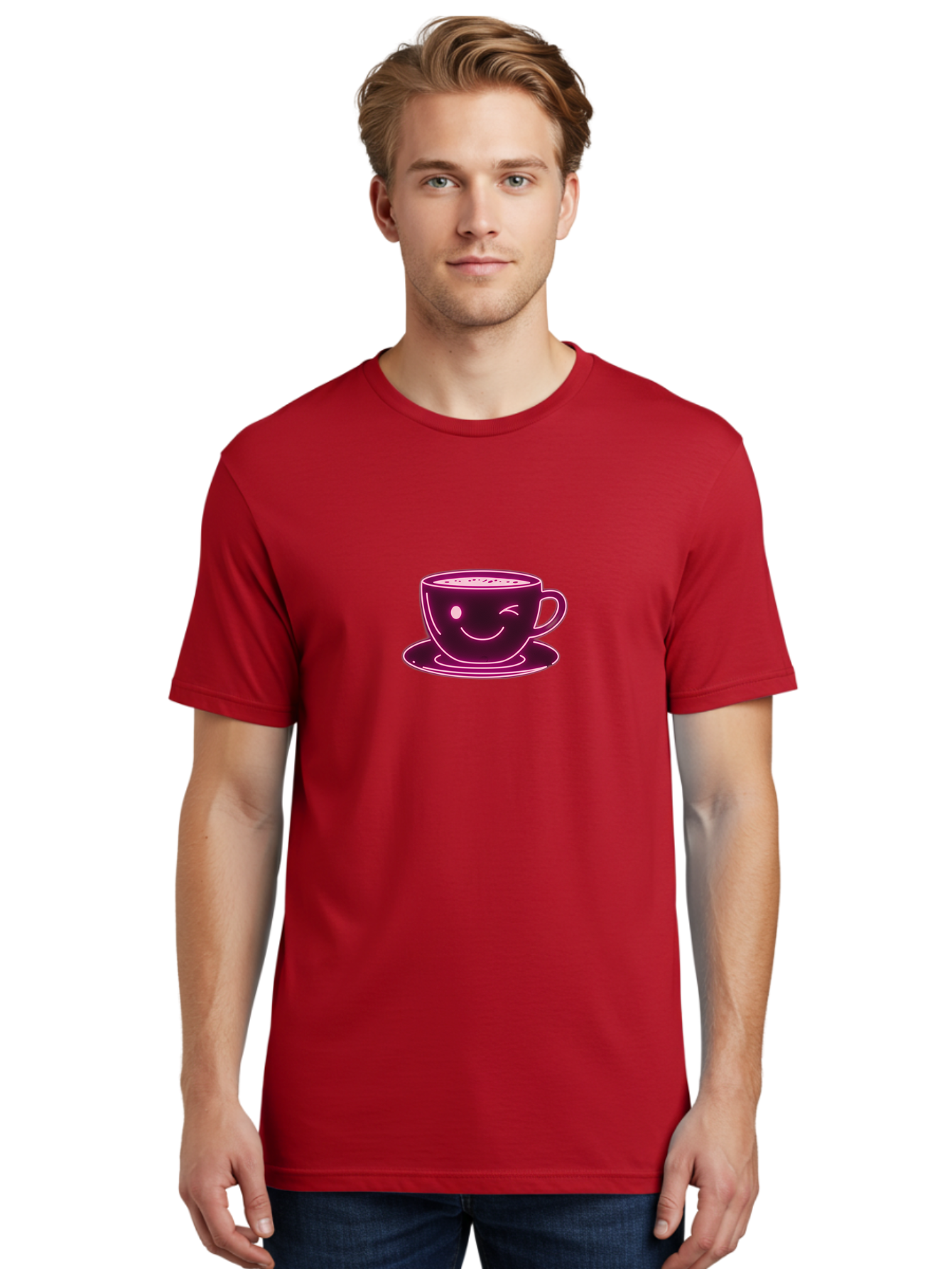 Coffee-Cup Men'S Graphic Tee, 100% Cotton, Comfortable Casual Summer Wear, Machine Washable, Happy Face, Coffee Break, Morning Pick-Me-Up, Caffeine Boost, Relaxed Vibe, Digital Illustration, Smiling Coffee Cup, Cartoon Character Bab800