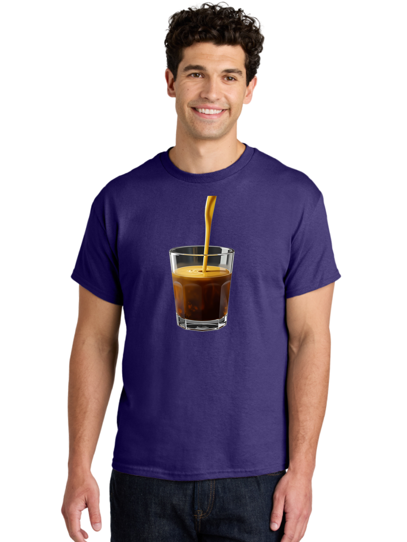 Coffee-In-Glass Men'S Graphic Tee, 100% Cotton, Comfortable Casual Summer Wear, Machine Washable, Coffee Being Poured, Espresso In A Glass, Coffee Drink, Creamy Texture, Rich Flavor, Coffee Lover, Morning Pick-Me-Up, Caffeine Fix Bab801