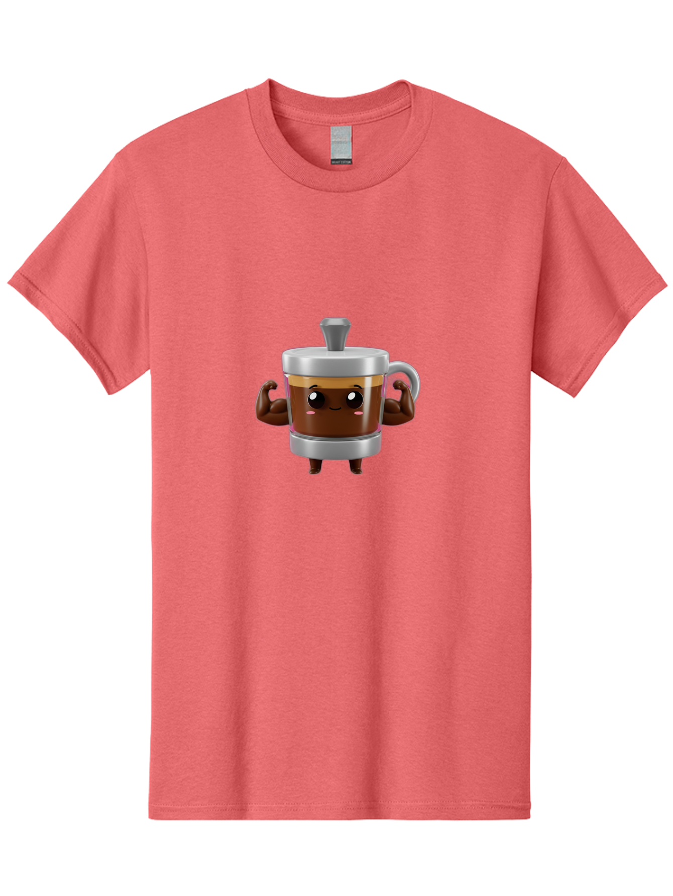 Coffee-Mug Men'S Graphic Tee, 100% Cotton, Comfortable Casual Summer Wear, Machine Washable, Cartoon Coffee Cup, Flexing Arms, Happy Face, Silver Lid, Brown Coffee, Espresso, Morning Pick-Me-Up, Caffeine Boost, Funny Character, 3D Illustration Bab805