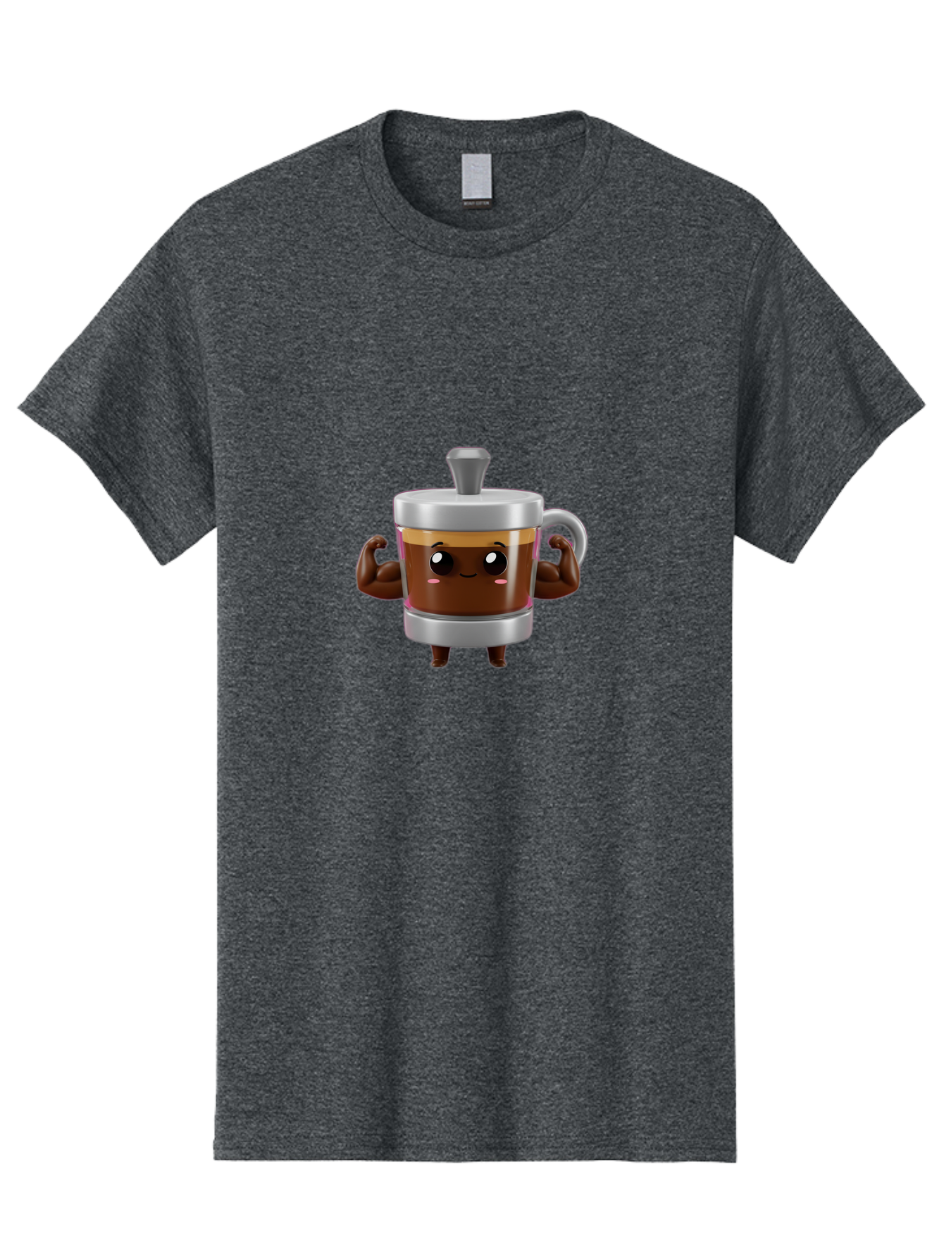 Coffee-Mug Men'S Graphic Tee, 100% Cotton, Comfortable Casual Summer Wear, Machine Washable, Cartoon Coffee Cup, Flexing Arms, Happy Face, Silver Lid, Brown Coffee, Espresso, Morning Pick-Me-Up, Caffeine Boost, Funny Character, 3D Illustration Bab805