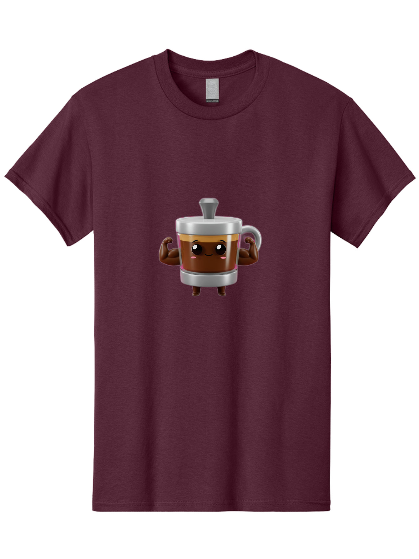 Coffee-Mug Men'S Graphic Tee, 100% Cotton, Comfortable Casual Summer Wear, Machine Washable, Cartoon Coffee Cup, Flexing Arms, Happy Face, Silver Lid, Brown Coffee, Espresso, Morning Pick-Me-Up, Caffeine Boost, Funny Character, 3D Illustration Bab805