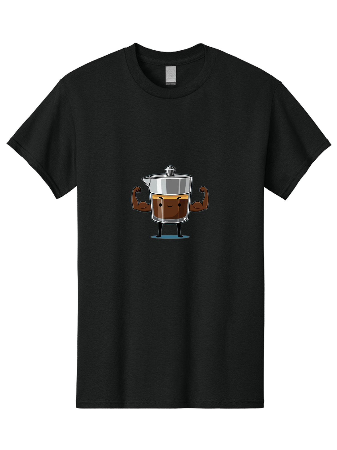 Coffee-Pot Men'S Graphic Tee, 100% Cotton, Comfortable Casual Summer Wear, Machine Washable, Coffee Pot Character, Flexing Arms, Strong Coffee, Cartoon Coffee, Humorous Design, Coffee Humor, Funny Coffee, Coffee Love, Morning Coffee Bab806