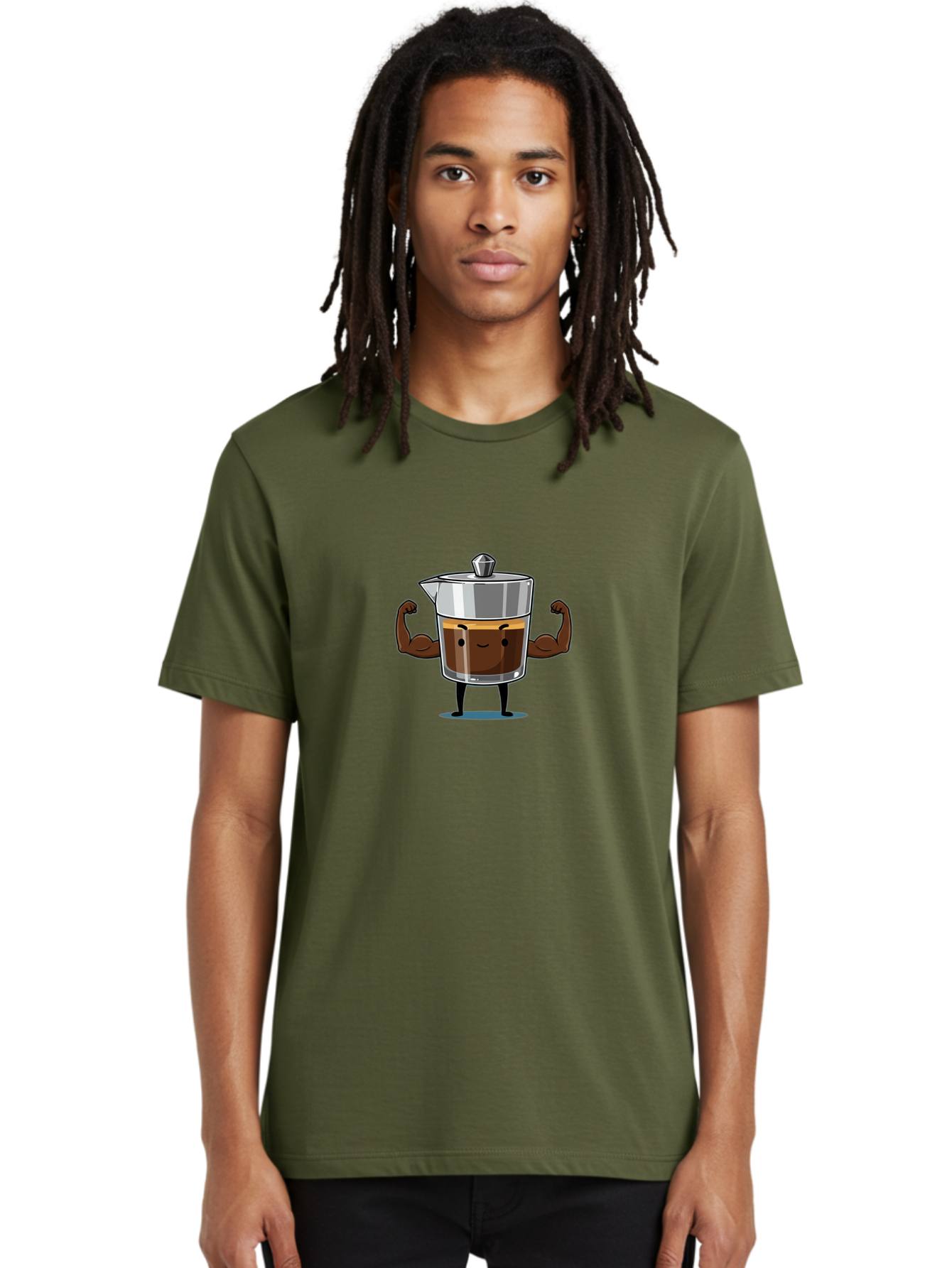 Coffee-Pot Men'S Graphic Tee, 100% Cotton, Comfortable Casual Summer Wear, Machine Washable, Coffee Pot Character, Flexing Arms, Strong Coffee, Cartoon Coffee, Humorous Design, Coffee Humor, Funny Coffee, Coffee Love, Morning Coffee Bab806