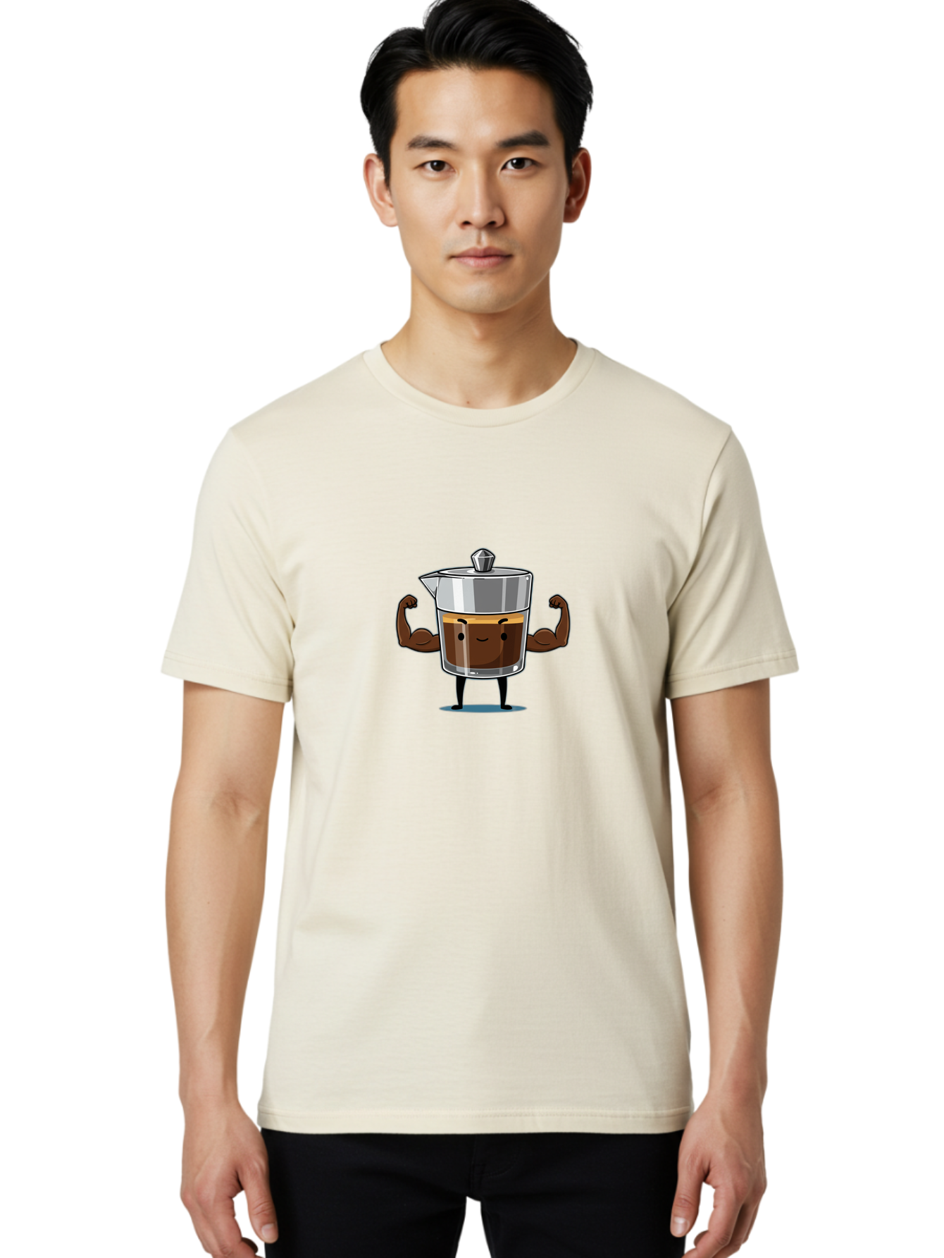 Coffee-Pot Men'S Graphic Tee, 100% Cotton, Comfortable Casual Summer Wear, Machine Washable, Coffee Pot Character, Flexing Arms, Strong Coffee, Cartoon Coffee, Humorous Design, Coffee Humor, Funny Coffee, Coffee Love, Morning Coffee Bab806