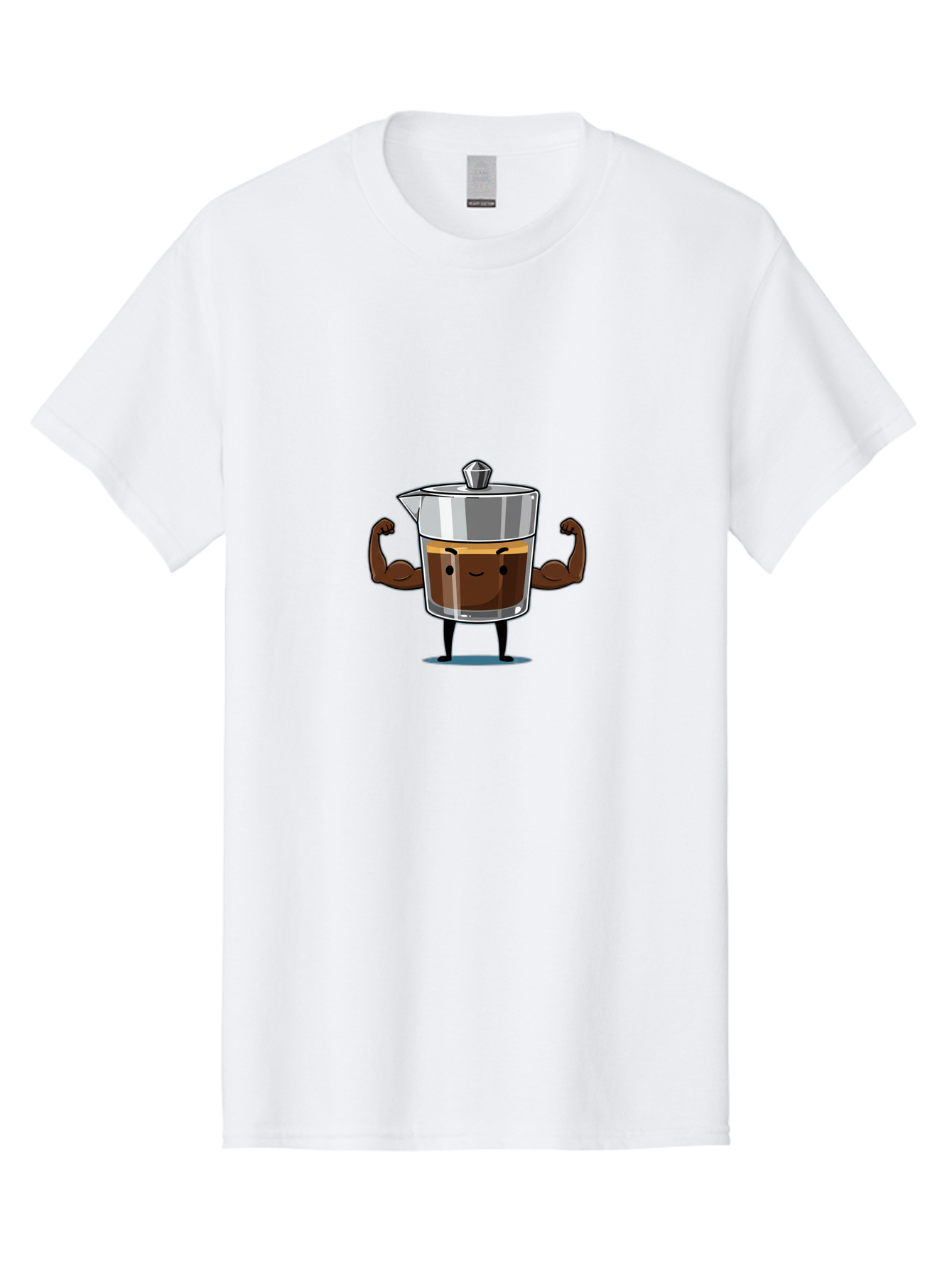 Coffee-Pot Men'S Graphic Tee, 100% Cotton, Comfortable Casual Summer Wear, Machine Washable, Coffee Pot Character, Flexing Arms, Strong Coffee, Cartoon Coffee, Humorous Design, Coffee Humor, Funny Coffee, Coffee Love, Morning Coffee Bab806