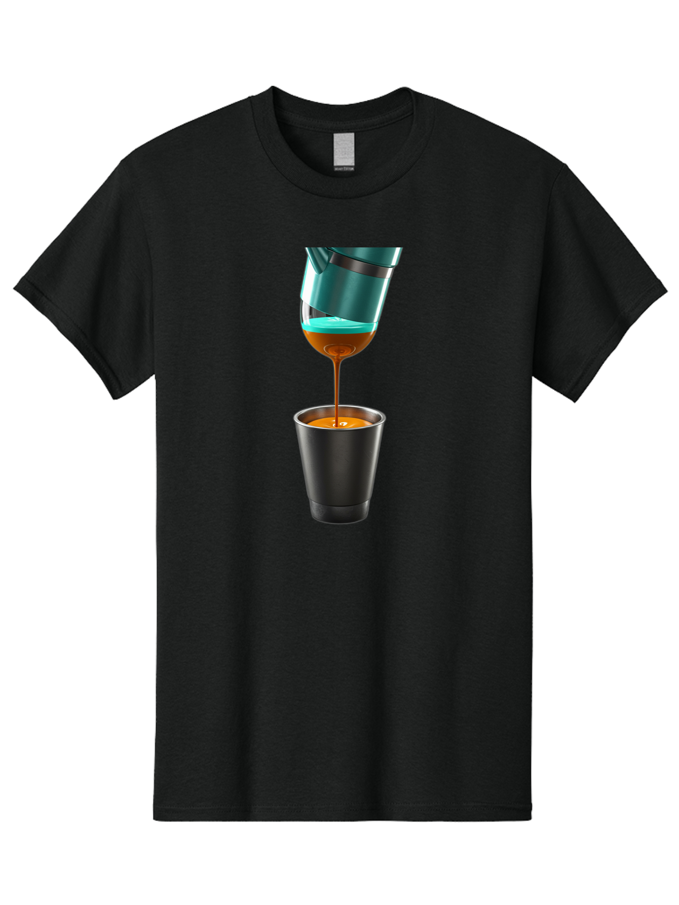 Coffee-Pouring Men'S Graphic Tee, 100% Cotton, Comfortable Casual Summer Wear, Machine Washable, Espresso Being Poured, Coffee Machine, Dark Brown Liquid, Small Black Cup, Crema On Top, Coffee Lover, Morning Routine, Espresso Shot Bab807