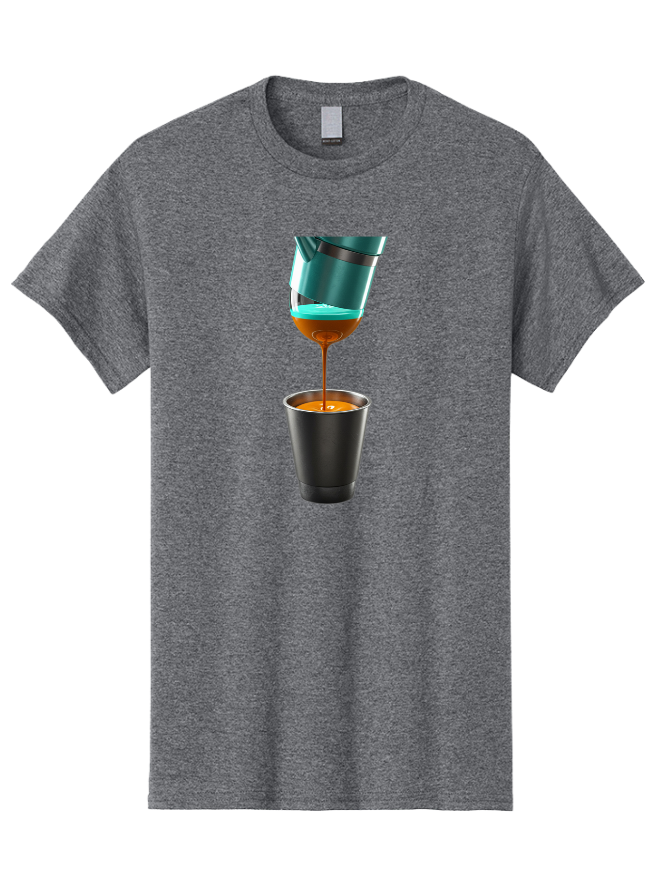 Coffee-Pouring Men'S Graphic Tee, 100% Cotton, Comfortable Casual Summer Wear, Machine Washable, Espresso Being Poured, Coffee Machine, Dark Brown Liquid, Small Black Cup, Crema On Top, Coffee Lover, Morning Routine, Espresso Shot Bab807
