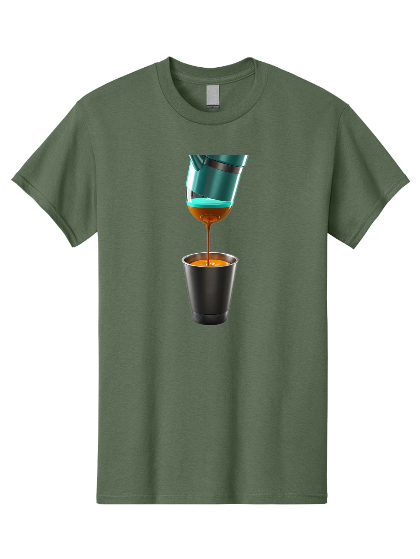 Coffee-Pouring Men'S Graphic Tee, 100% Cotton, Comfortable Casual Summer Wear, Machine Washable, Espresso Being Poured, Coffee Machine, Dark Brown Liquid, Small Black Cup, Crema On Top, Coffee Lover, Morning Routine, Espresso Shot Bab807