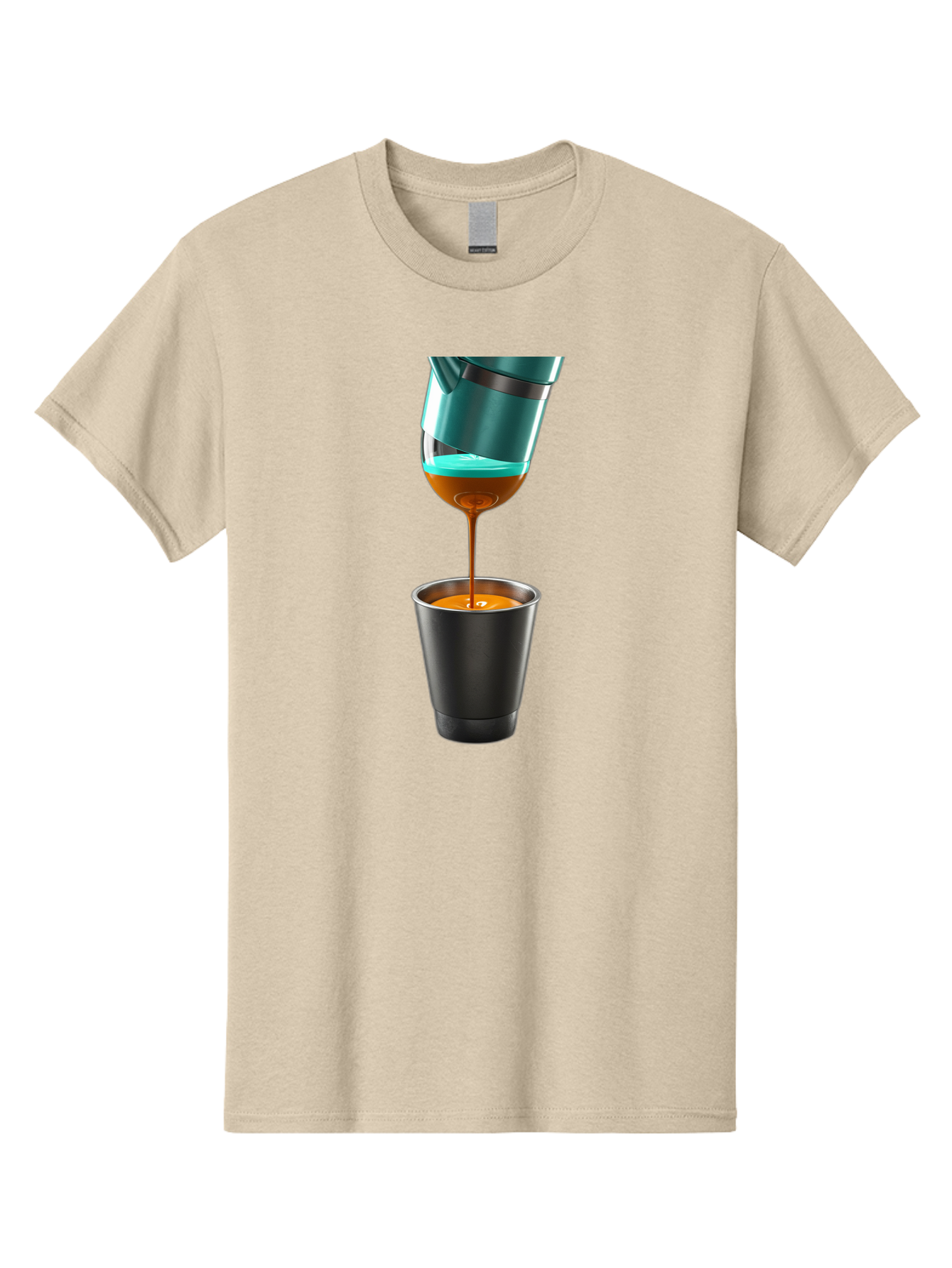 Coffee-Pouring Men'S Graphic Tee, 100% Cotton, Comfortable Casual Summer Wear, Machine Washable, Espresso Being Poured, Coffee Machine, Dark Brown Liquid, Small Black Cup, Crema On Top, Coffee Lover, Morning Routine, Espresso Shot Bab807