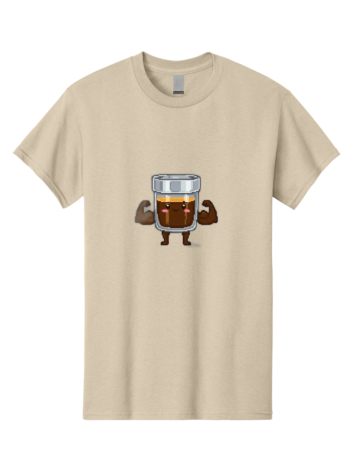 Cold-Brew Men'S Graphic Tee, 100% Cotton, Comfortable Casual Summer Wear, Machine Washable, Flexible Coffee, Coffee In A Jar, Caffeine Boost, Cartoon Character, Strong And Fit, Humorous Illustration, Pixel Art Bab809